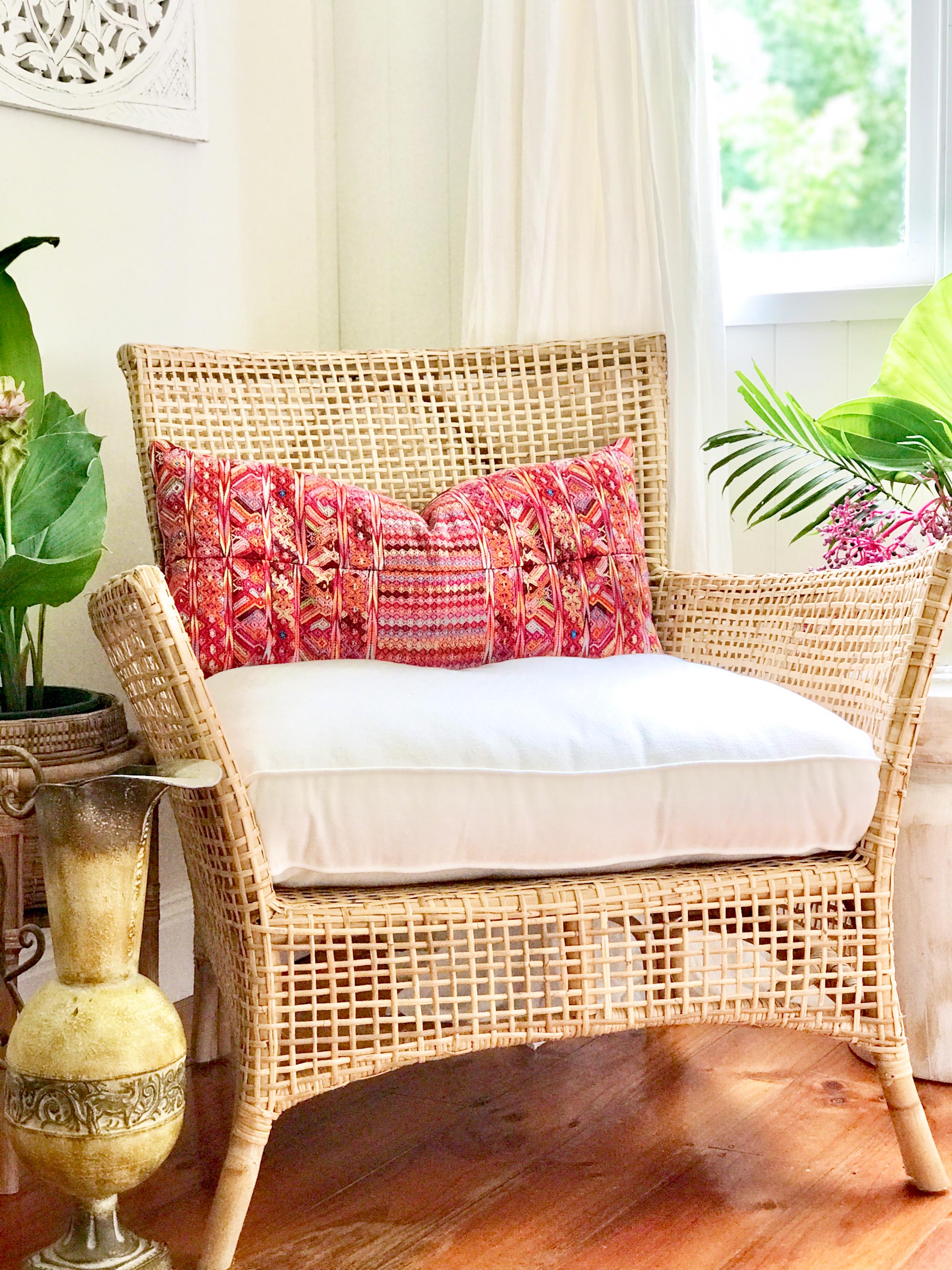 Vintage textile huipil cushion