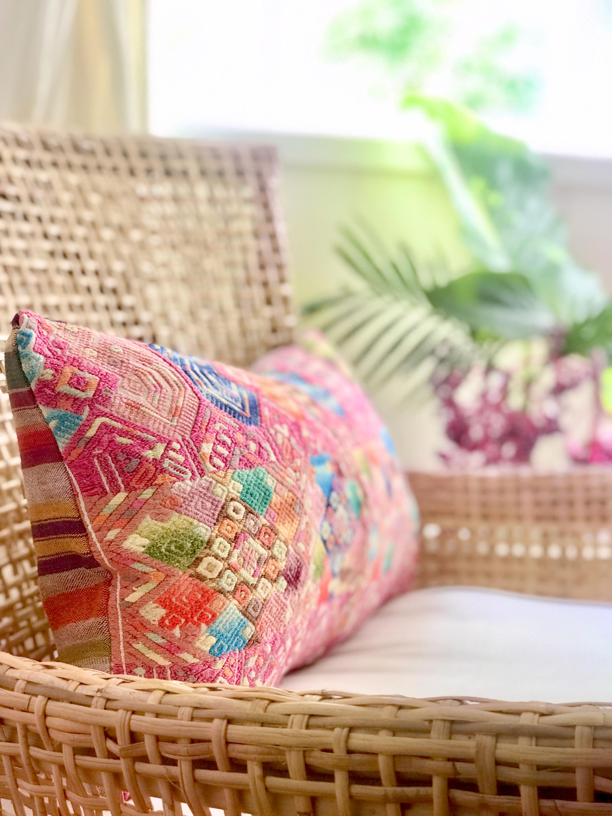 Vintage textile huipil cushion