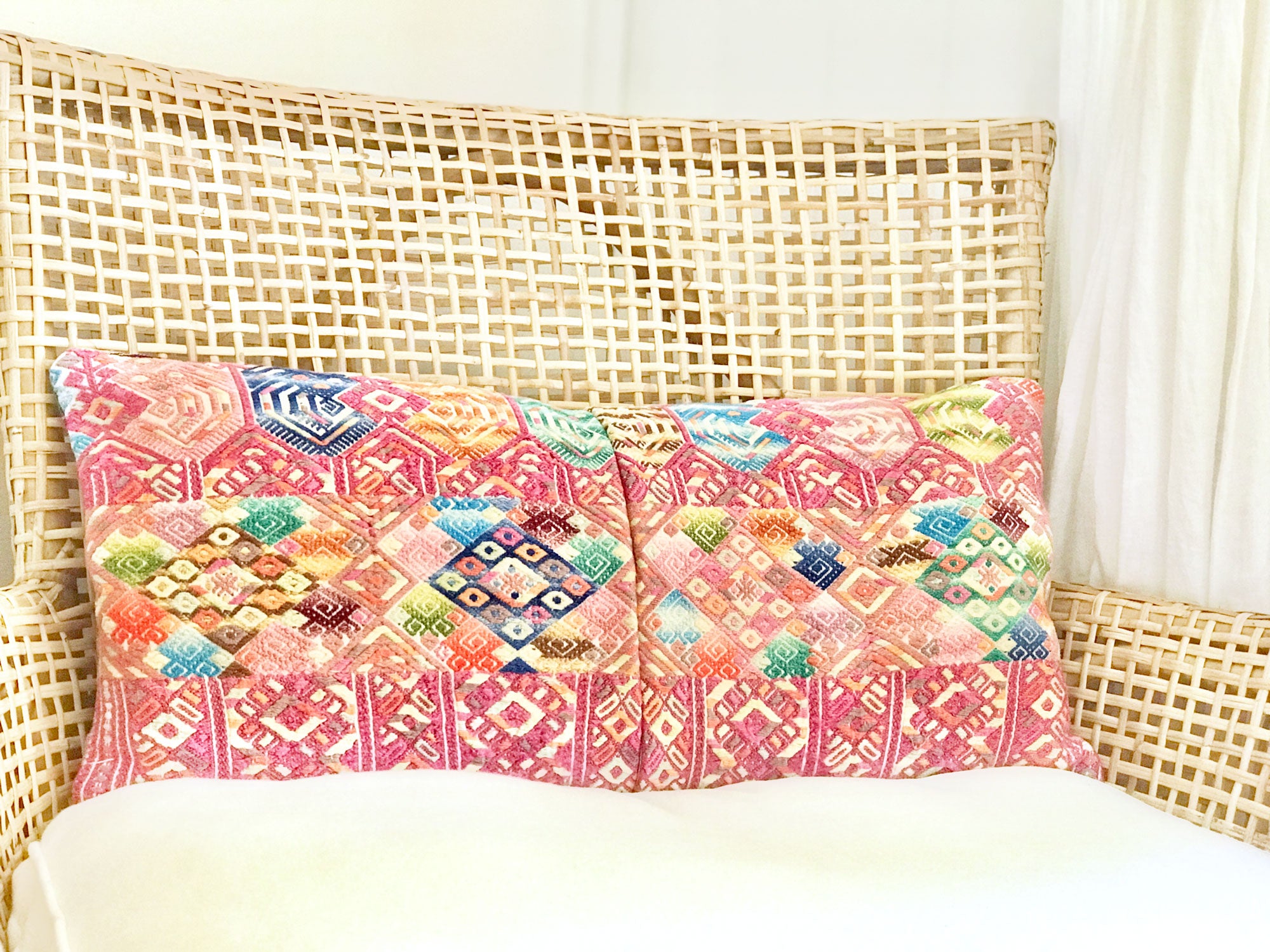 Vintage textile huipil cushion