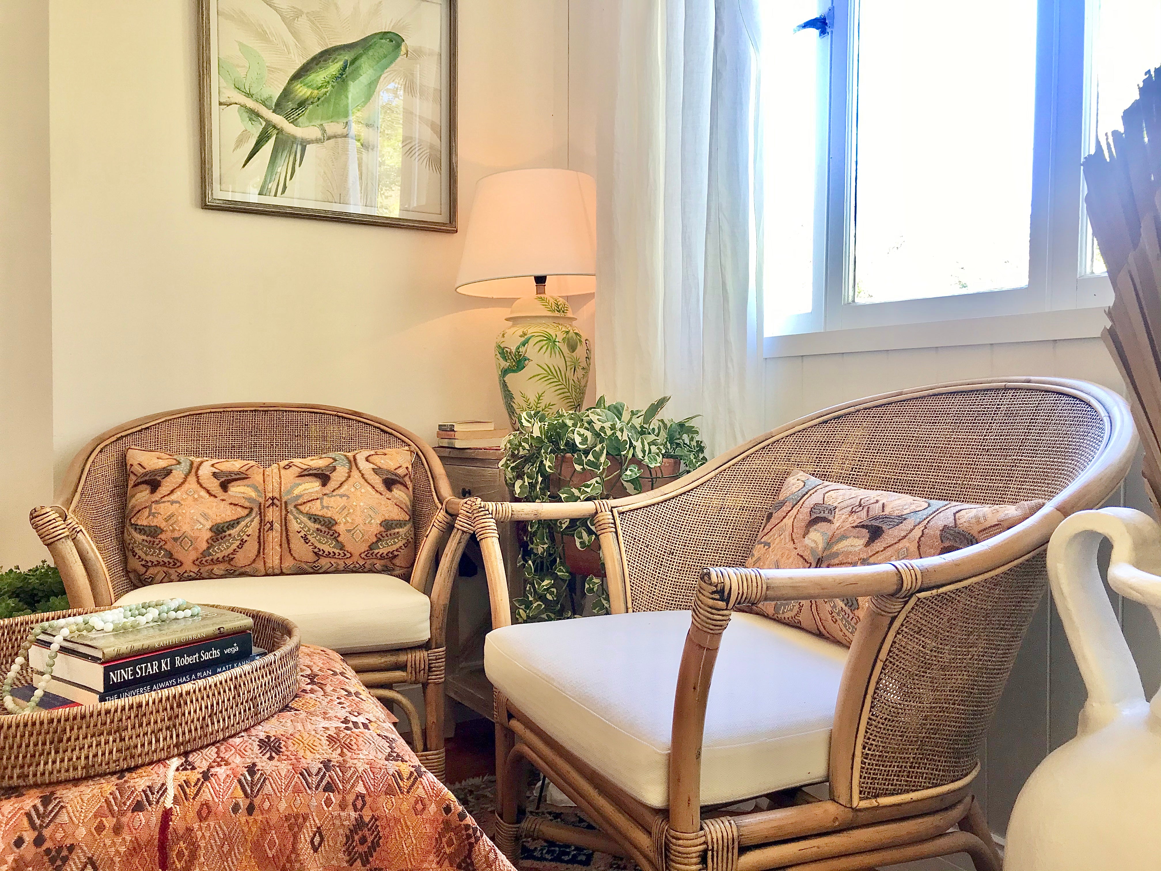 Guatemalan embroidered huipil pillow. Exotic yellow peacock birds in a maximalist bohemian design