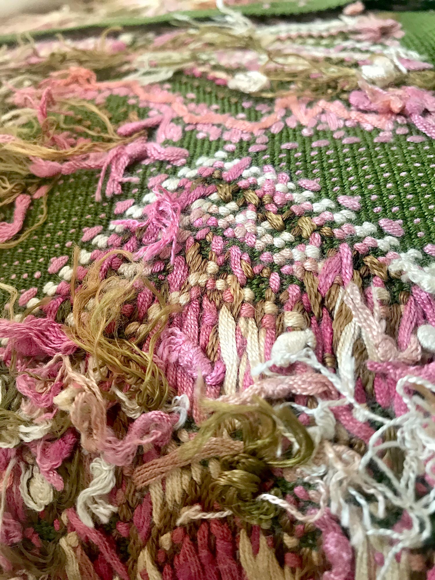 Guatemalan embroidered huipil pillow. Maximilist design of kissing toucan birds and tribal symbols for bohemian decor