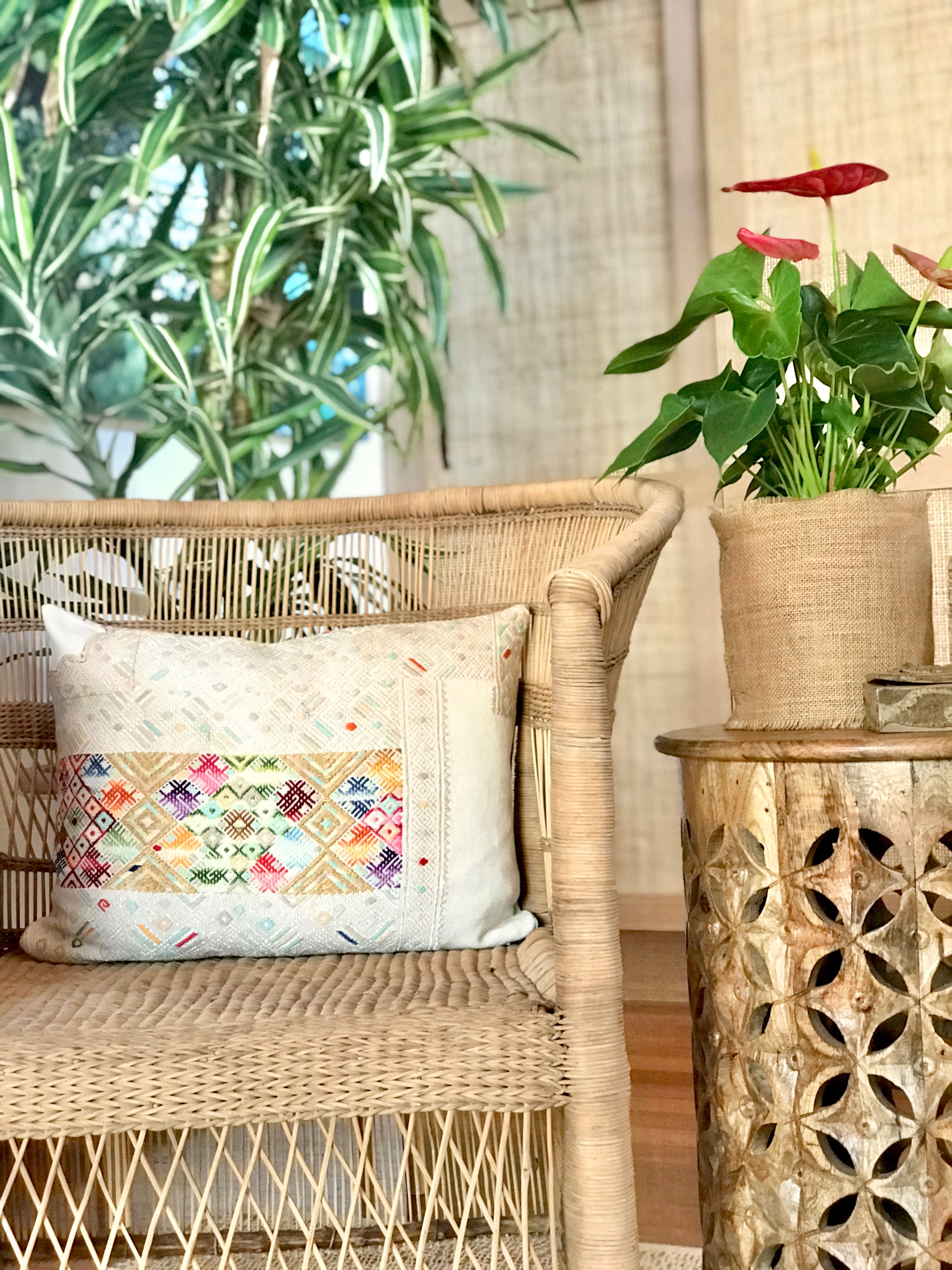 Vintage textile huipil cushion