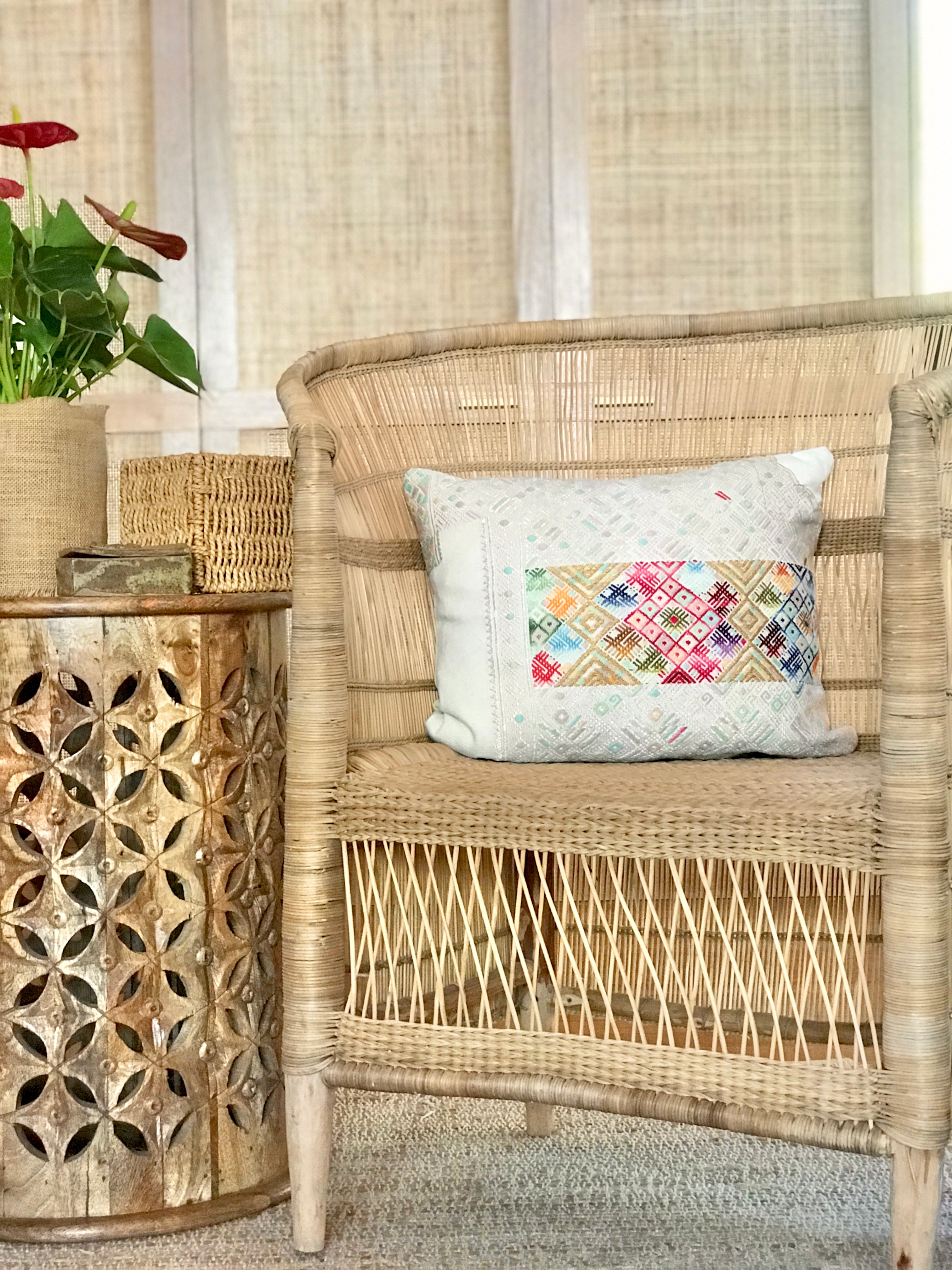 Vintage textile huipil cushion