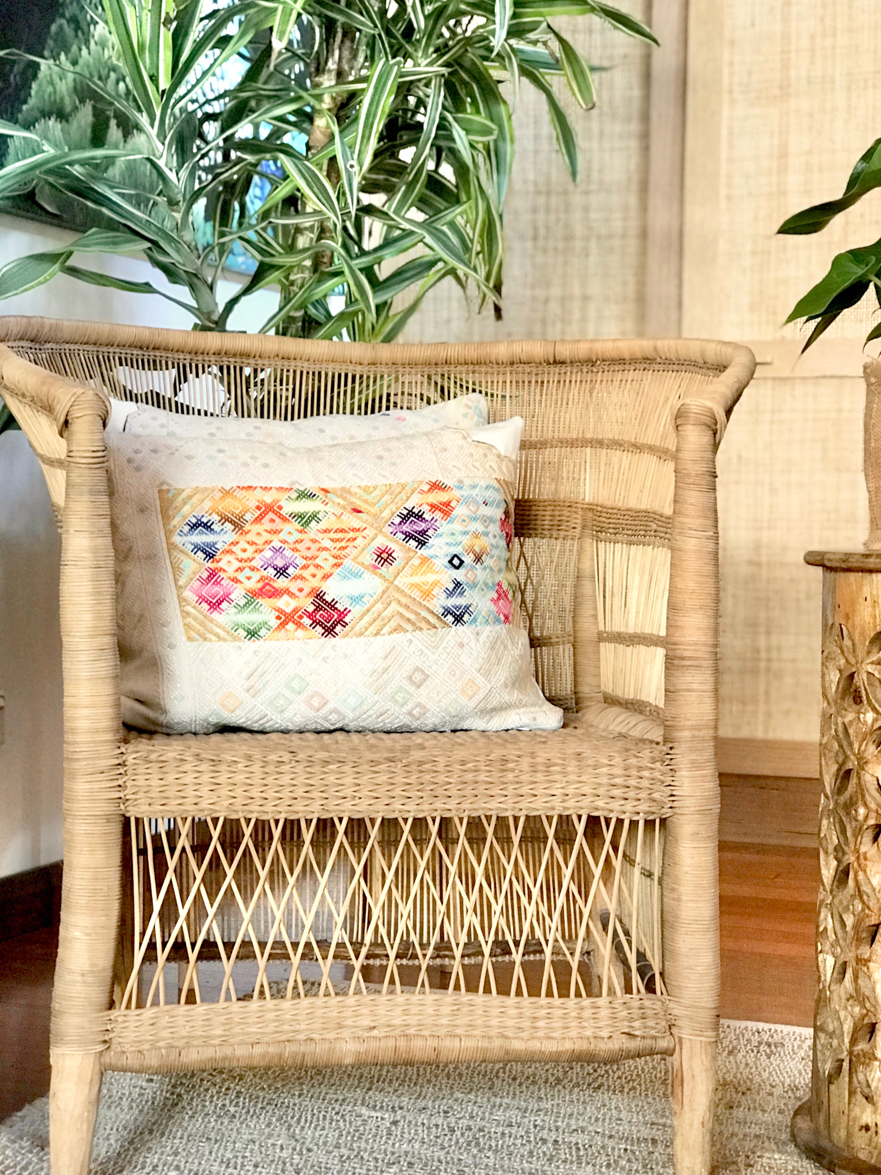 Vintage textile huipil cushion