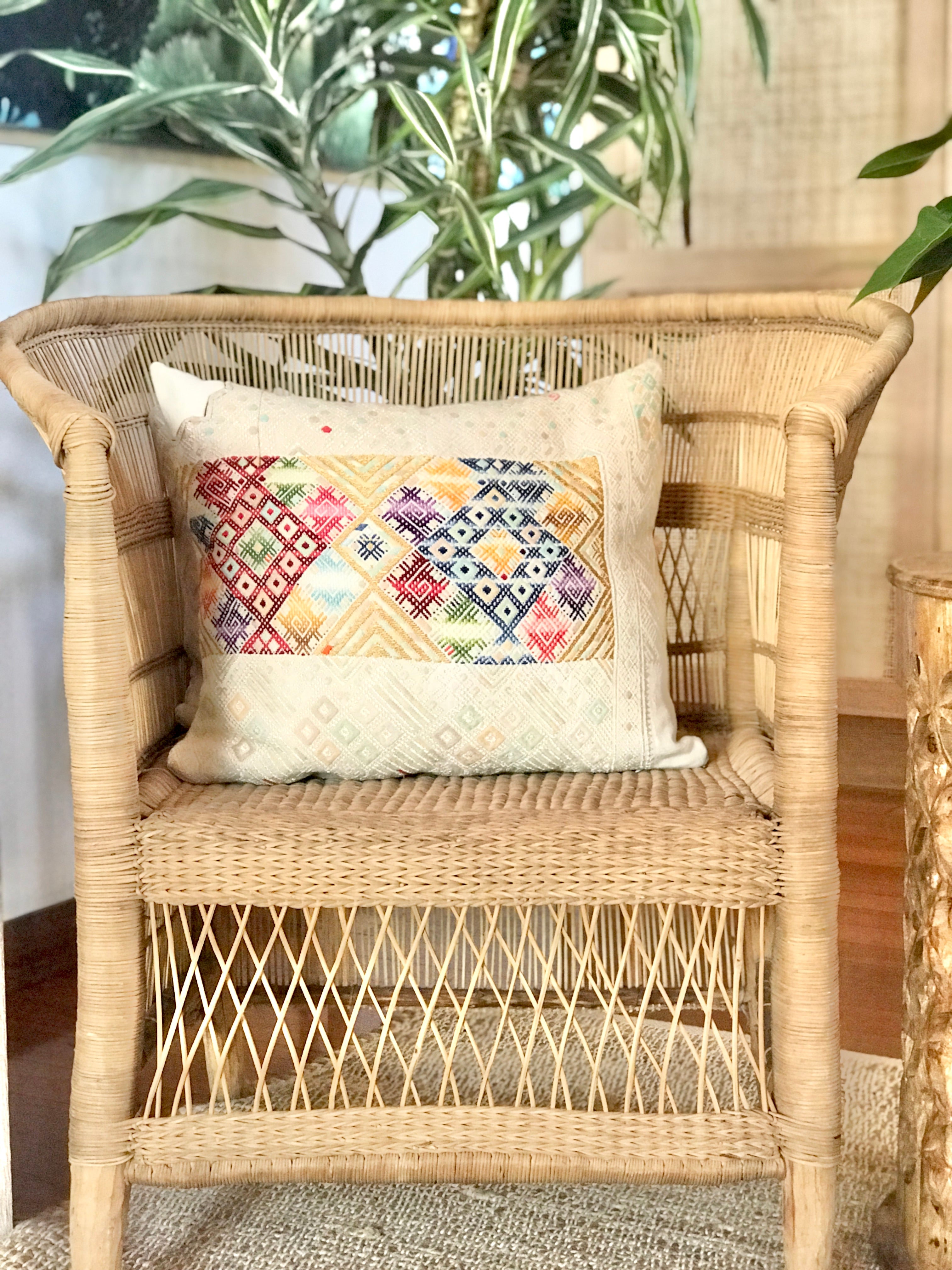 Vintage textile huipil cushion