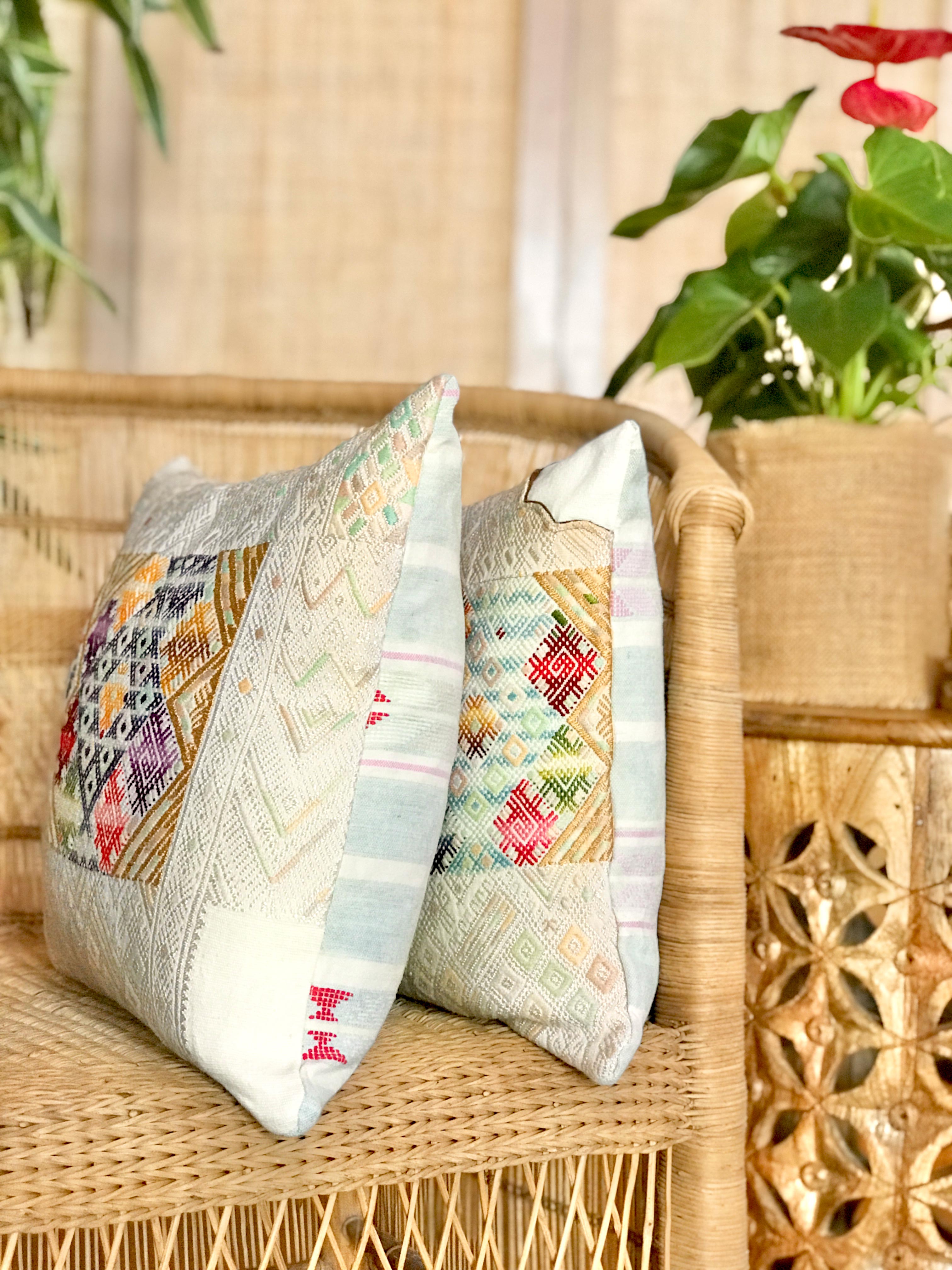 Vintage textile huipil cushion
