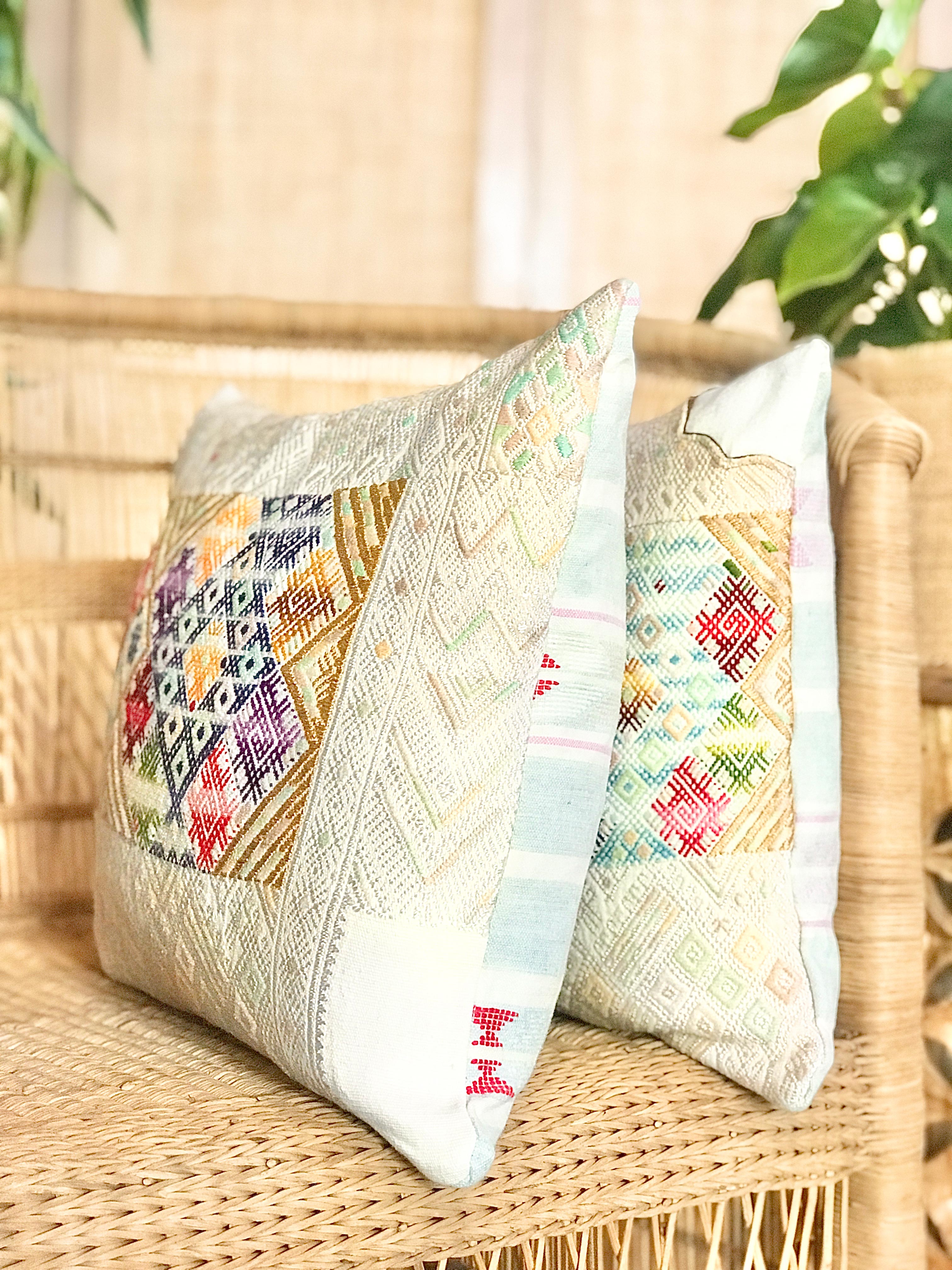 Vintage textile huipil cushion