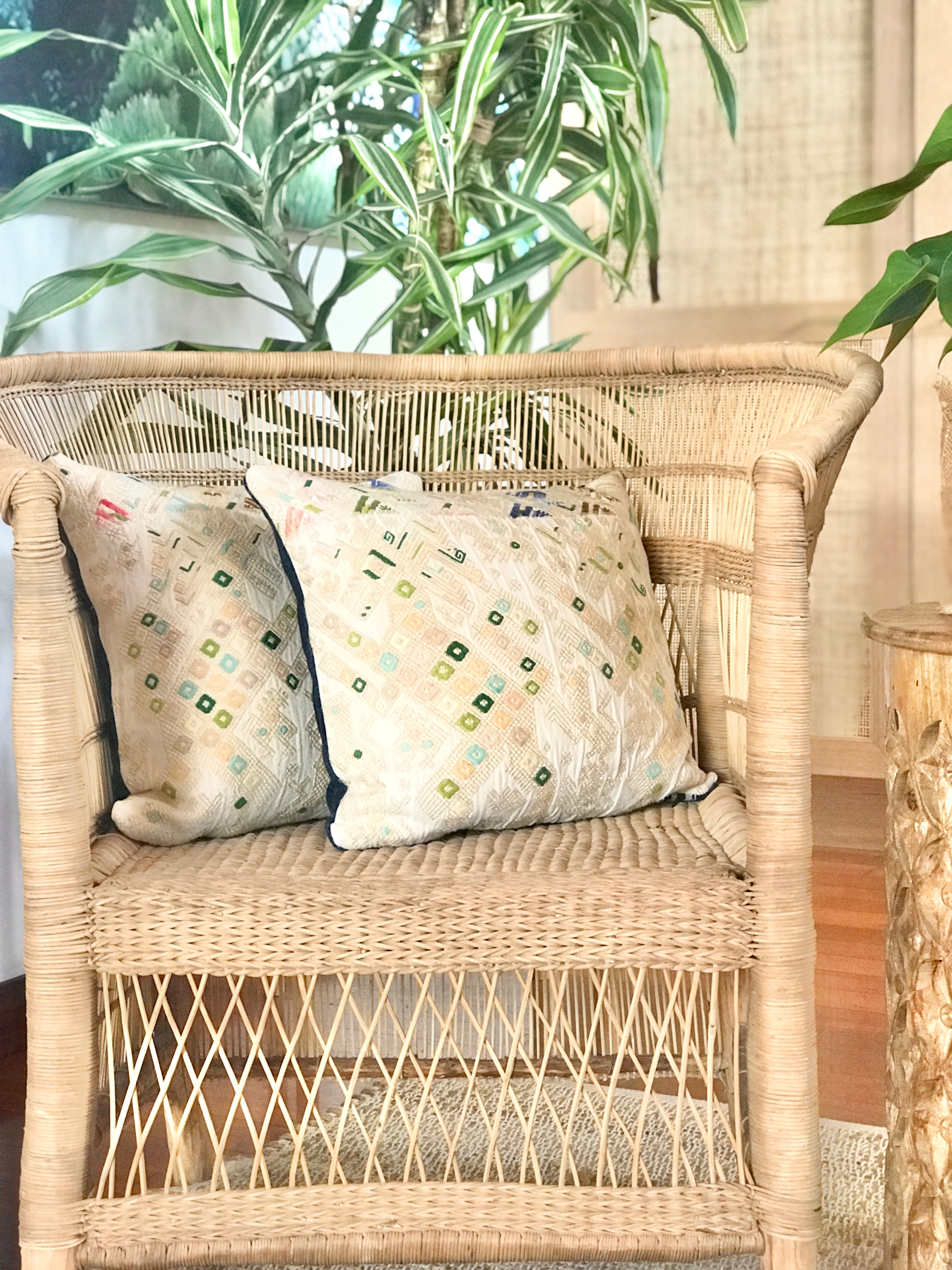 Vintage textile huipil cushion