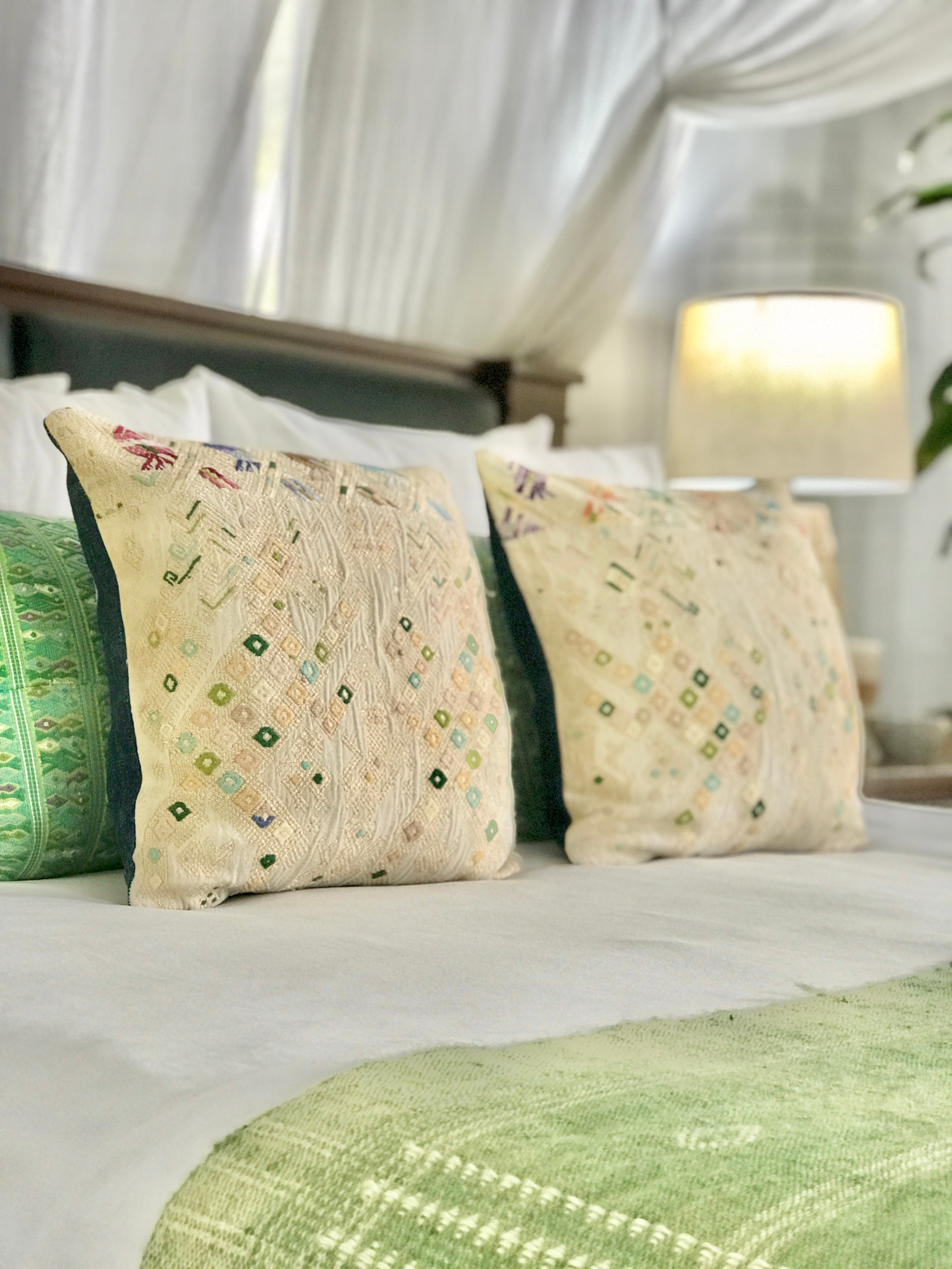 Vintage textile huipil cushion