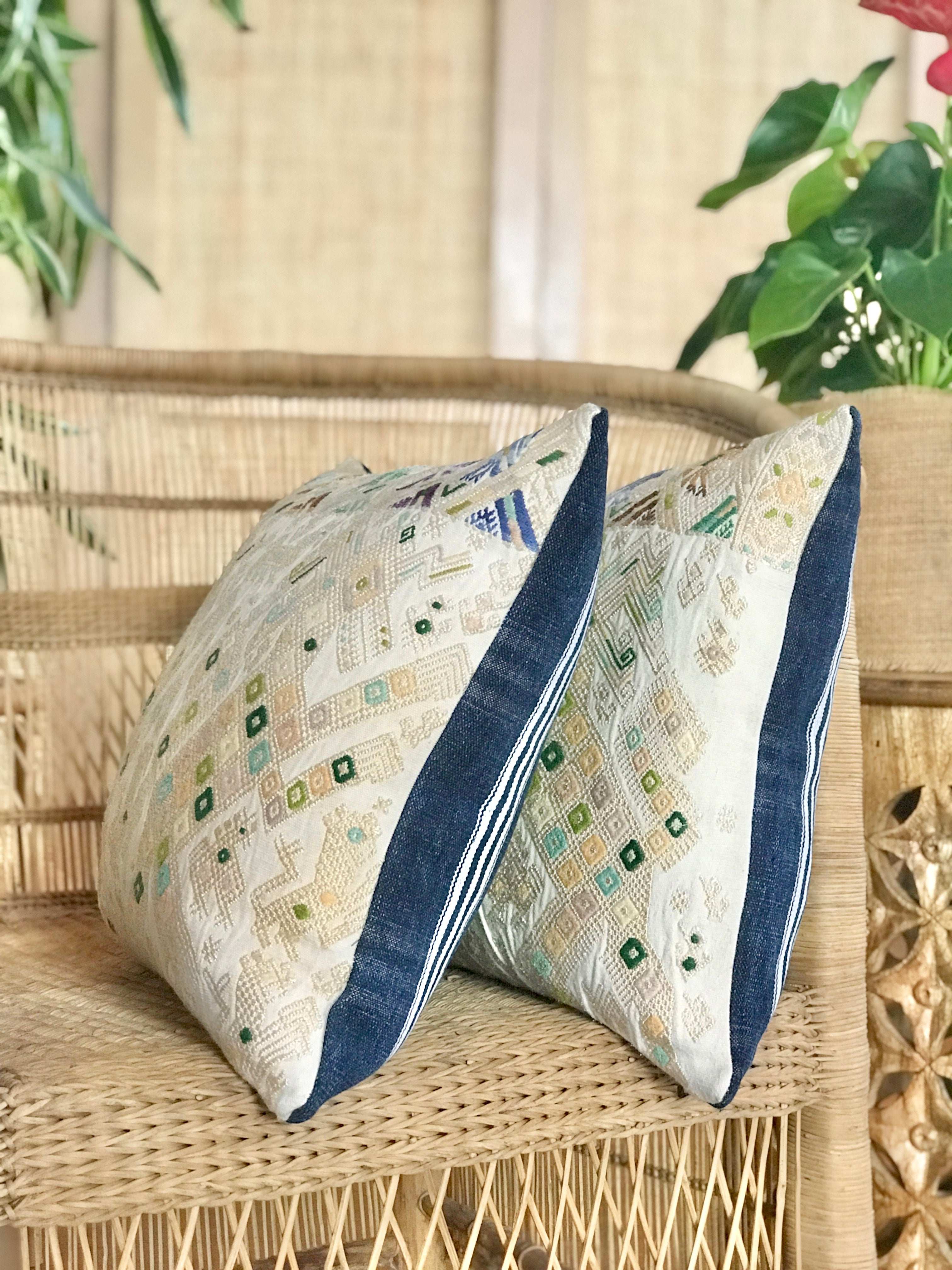 Vintage textile huipil cushion