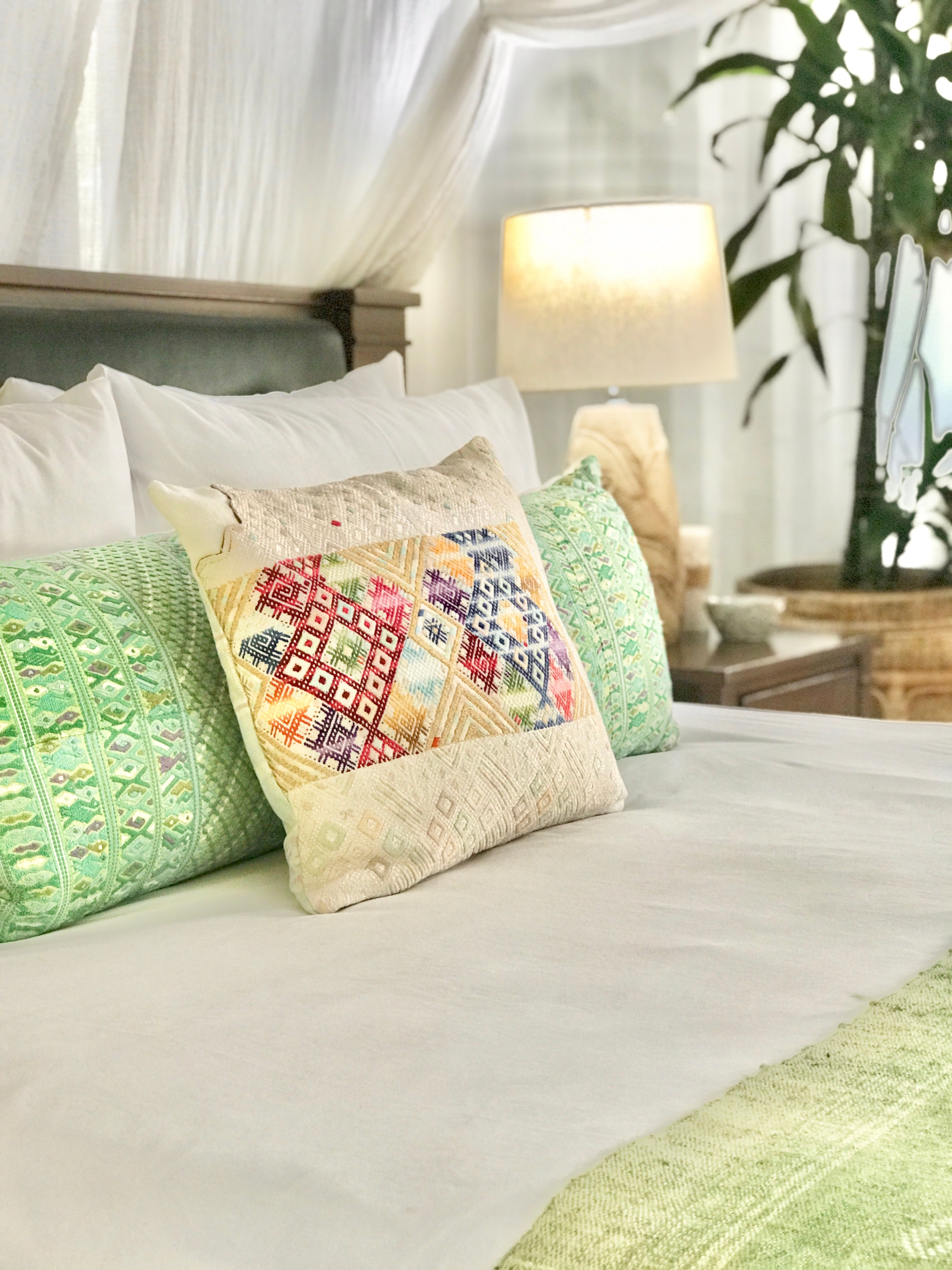 Vintage textile huipil cushion