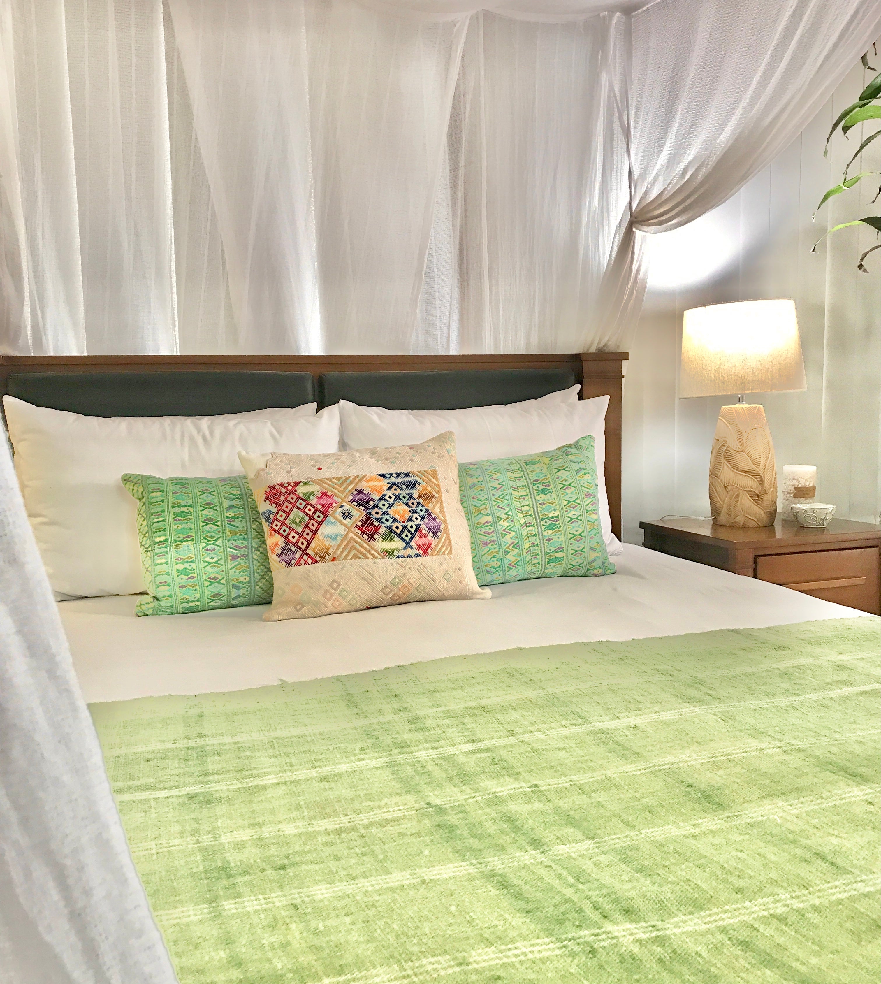 Vintage textile huipil cushion