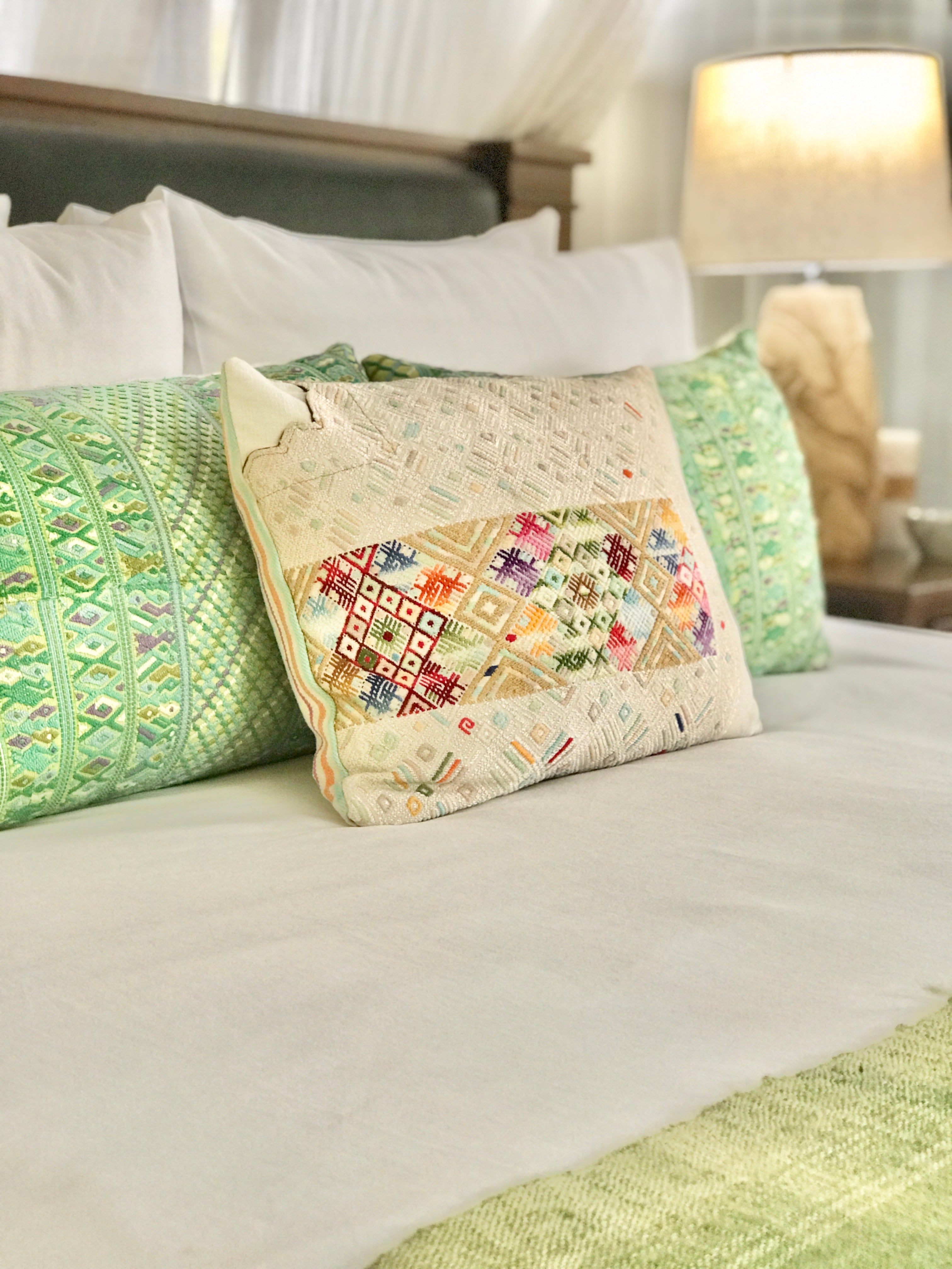 Vintage textile huipil cushion