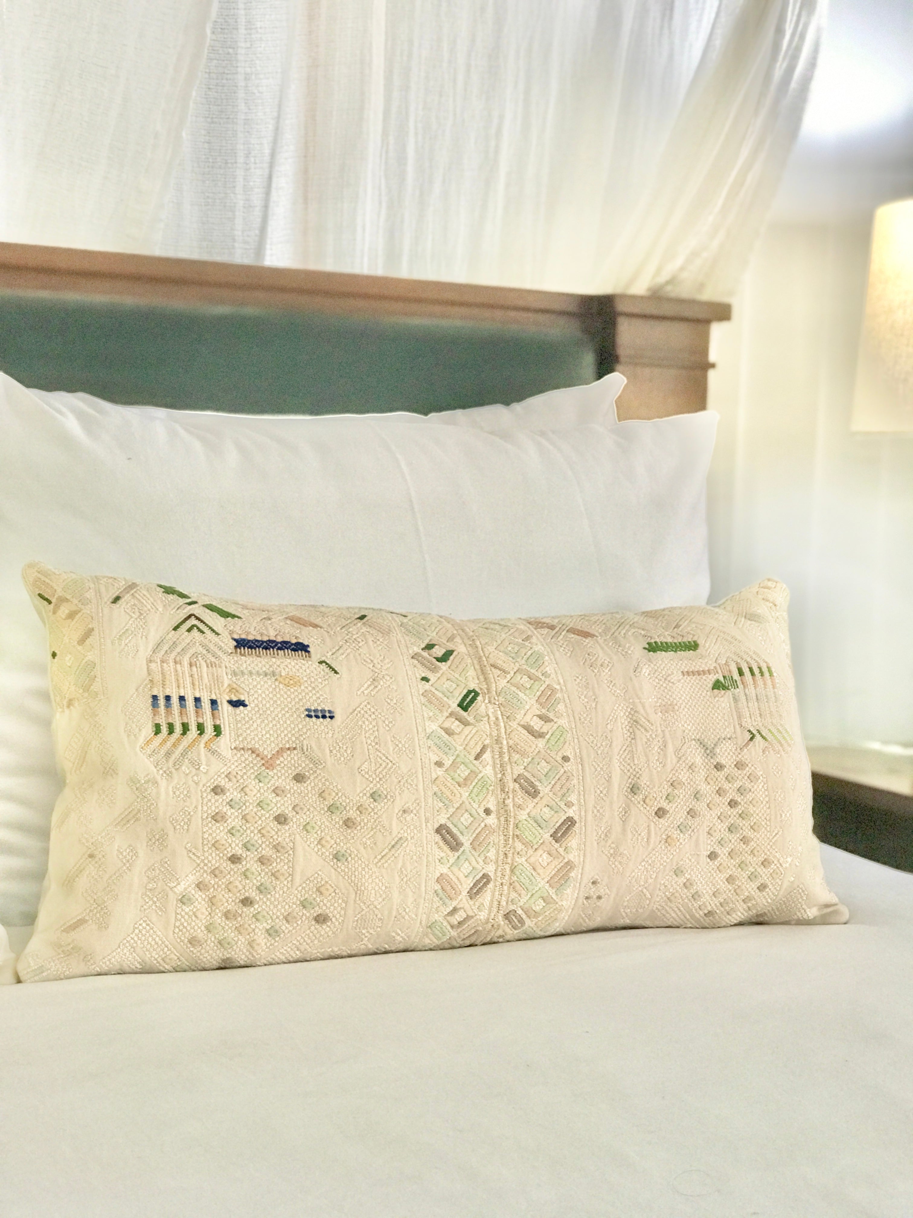 Vintage textile huipil cushion