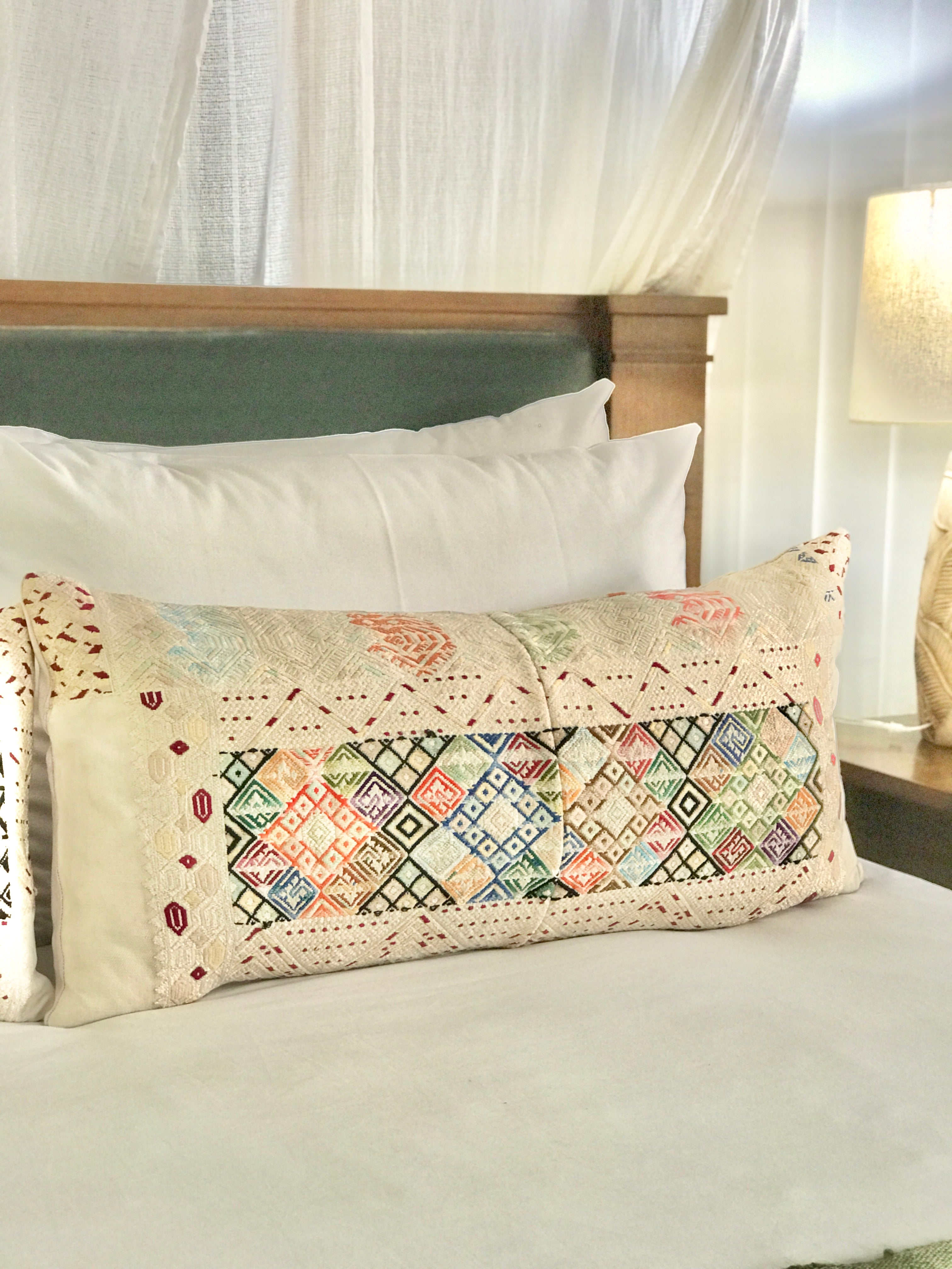 Vintage textile huipil cushion