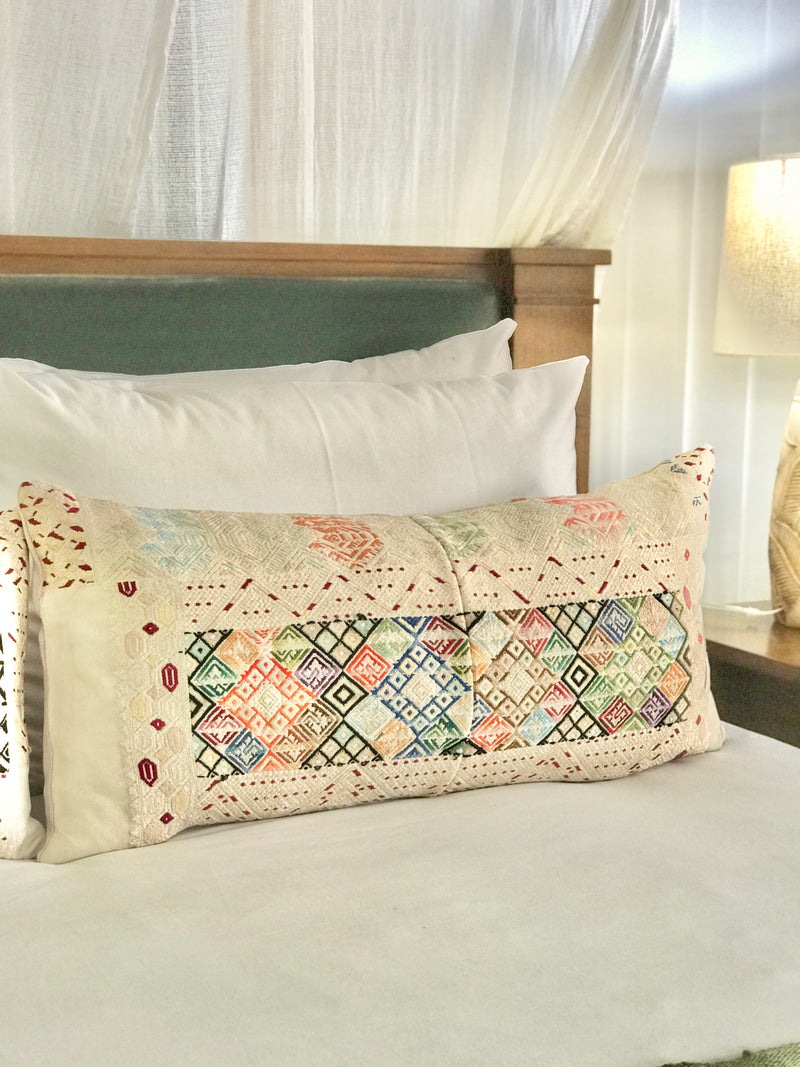 Vintage textile huipil cushion