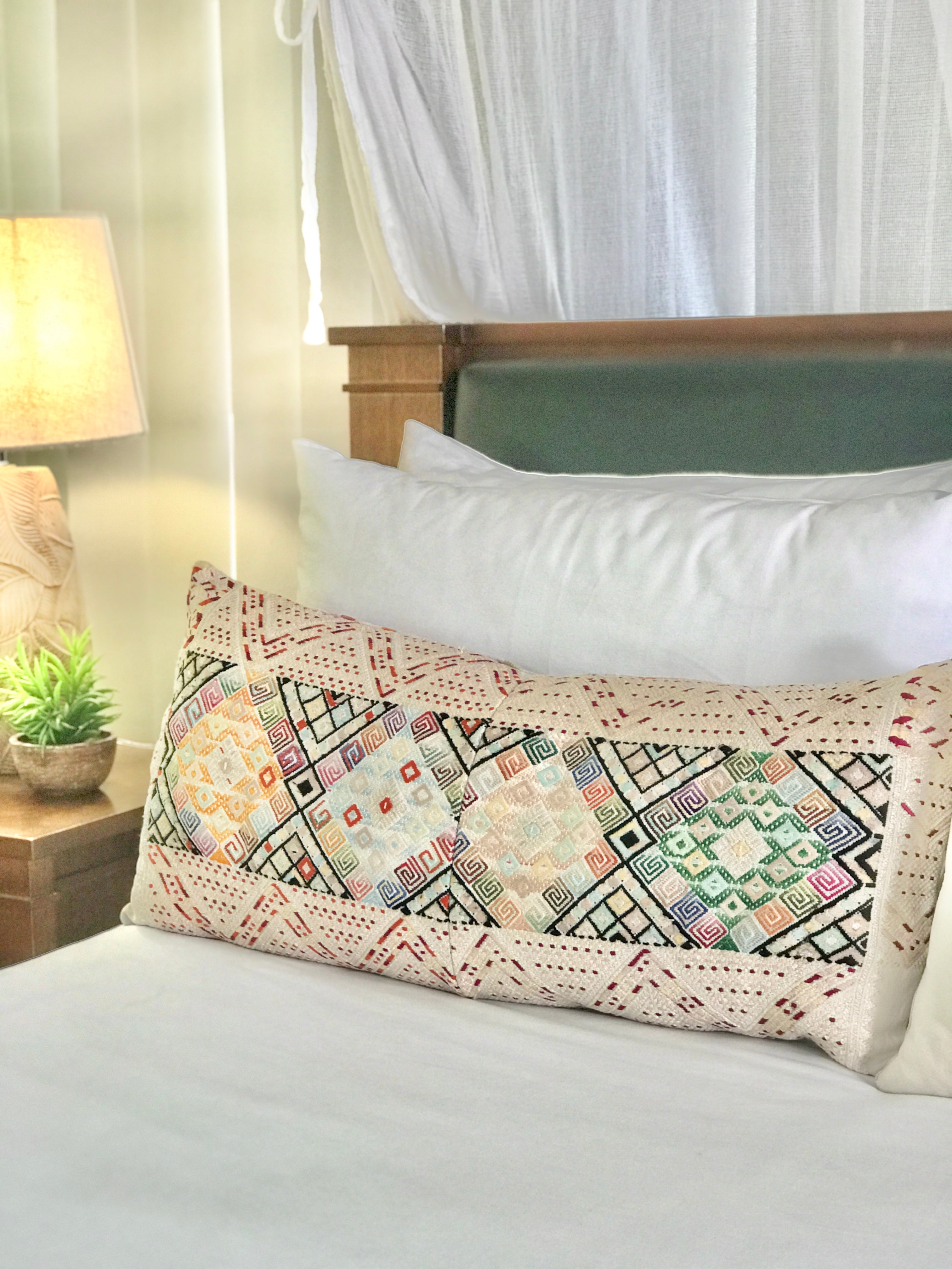 Vintage textile huipil cushion