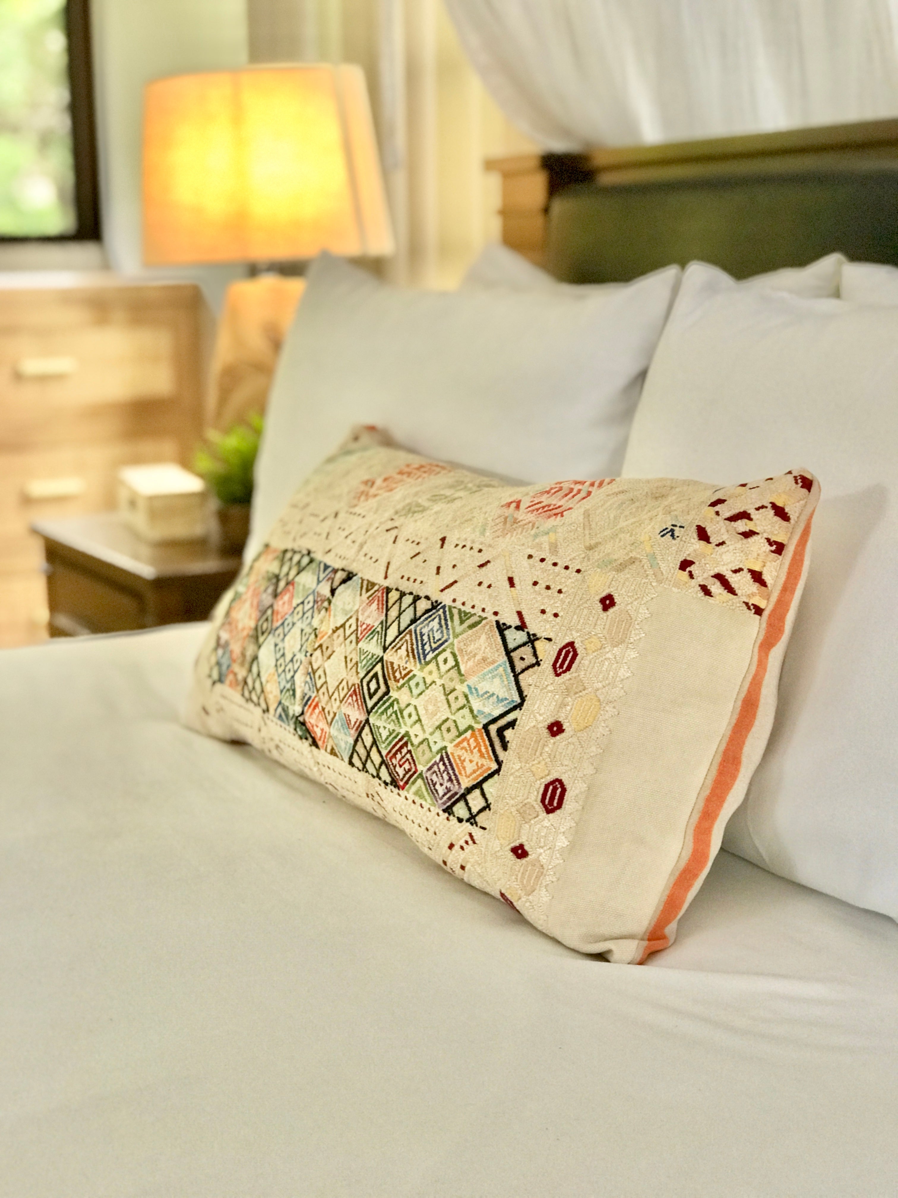 Vintage textile huipil cushion