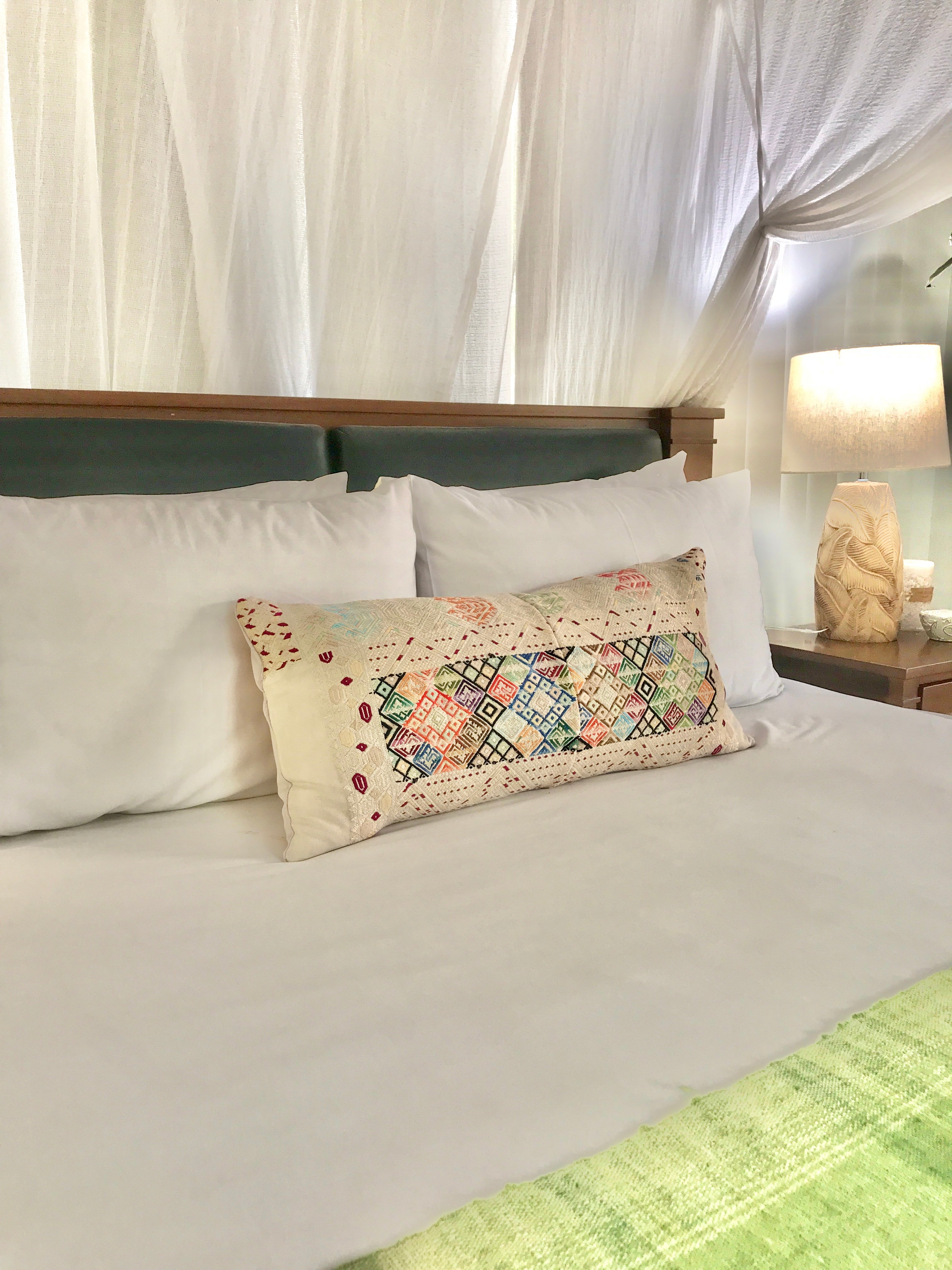 Vintage textile huipil cushion