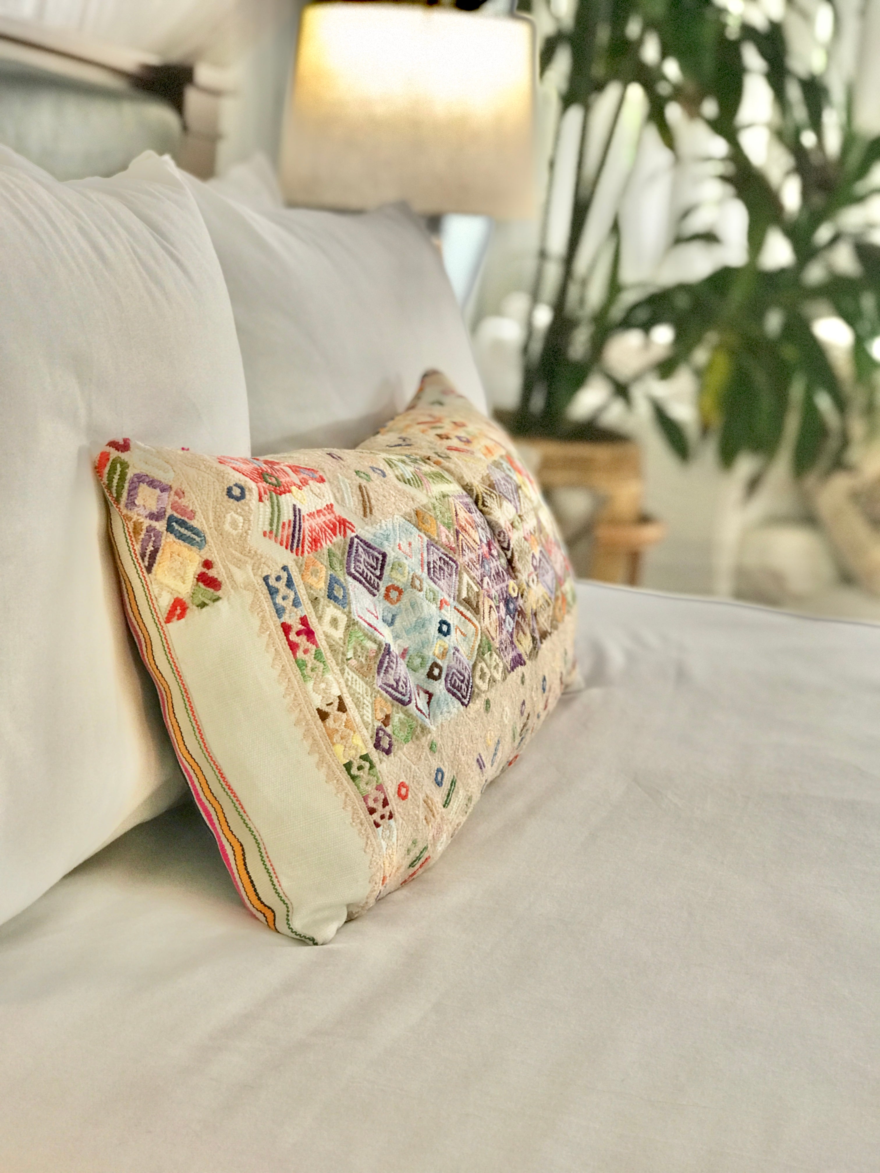 Vintage textile huipil cushion