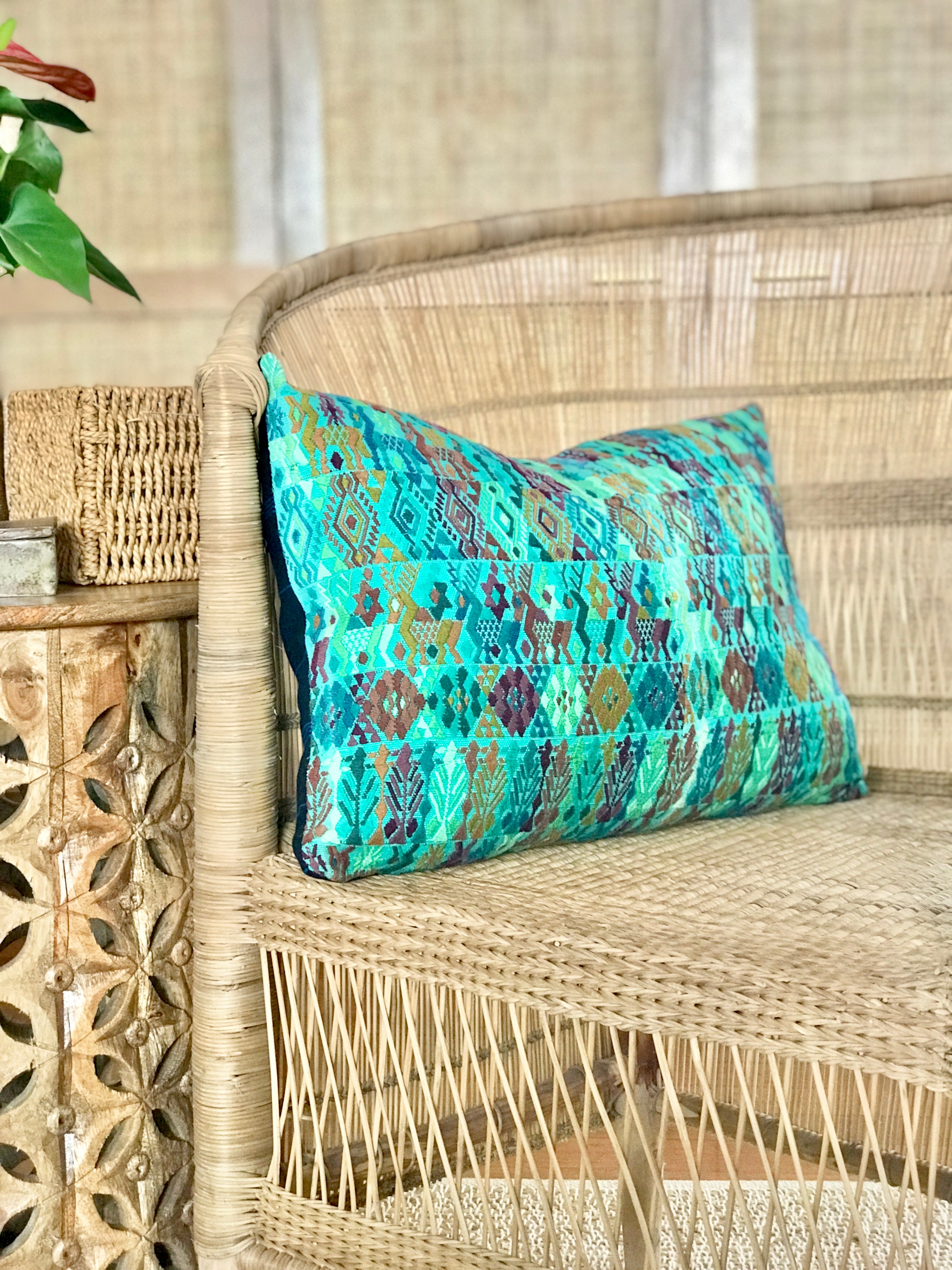Vintage textile huipil cushion