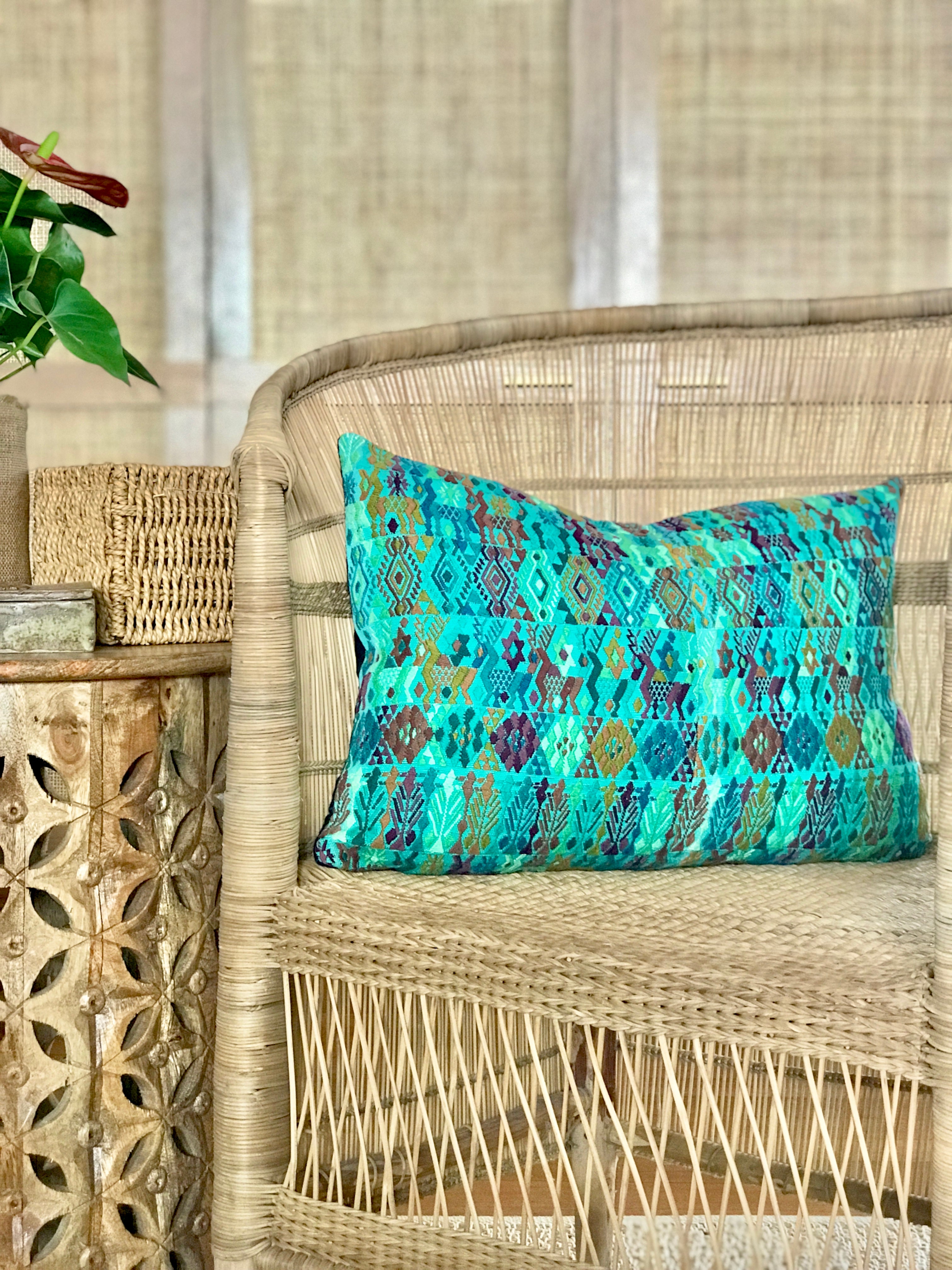 Vintage textile huipil cushion