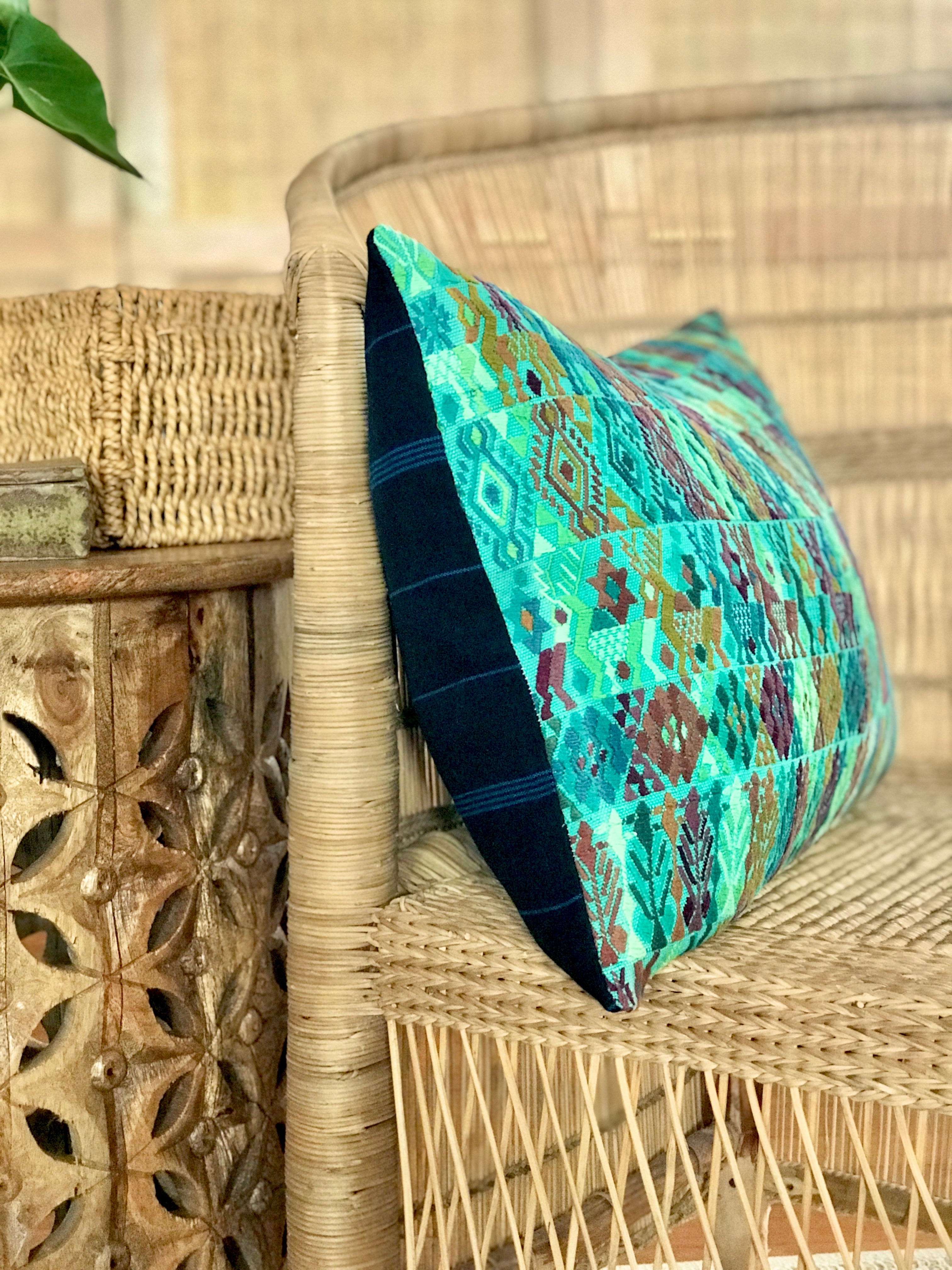 Vintage textile huipil cushion