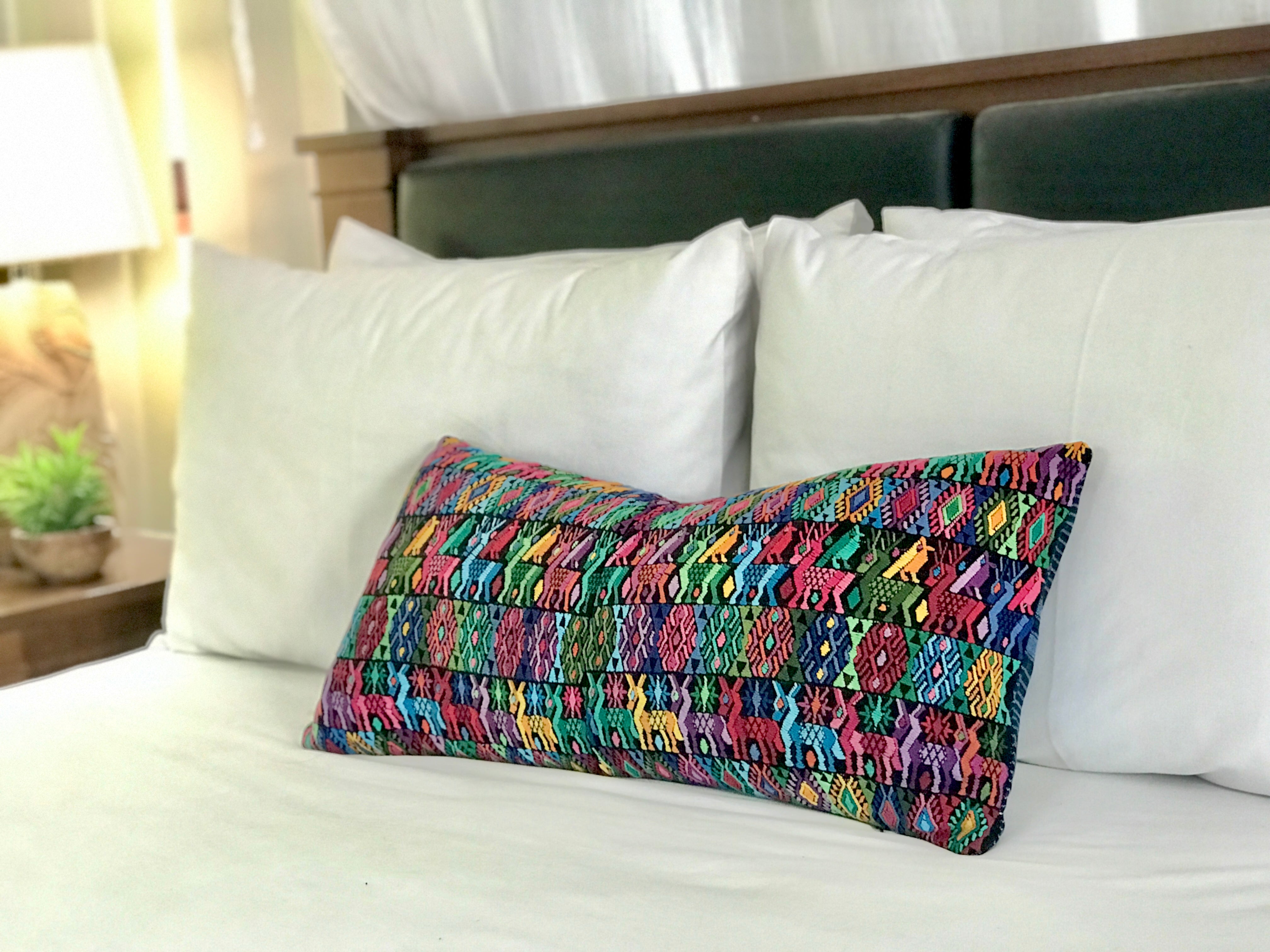 Vintage textile huipil cushion