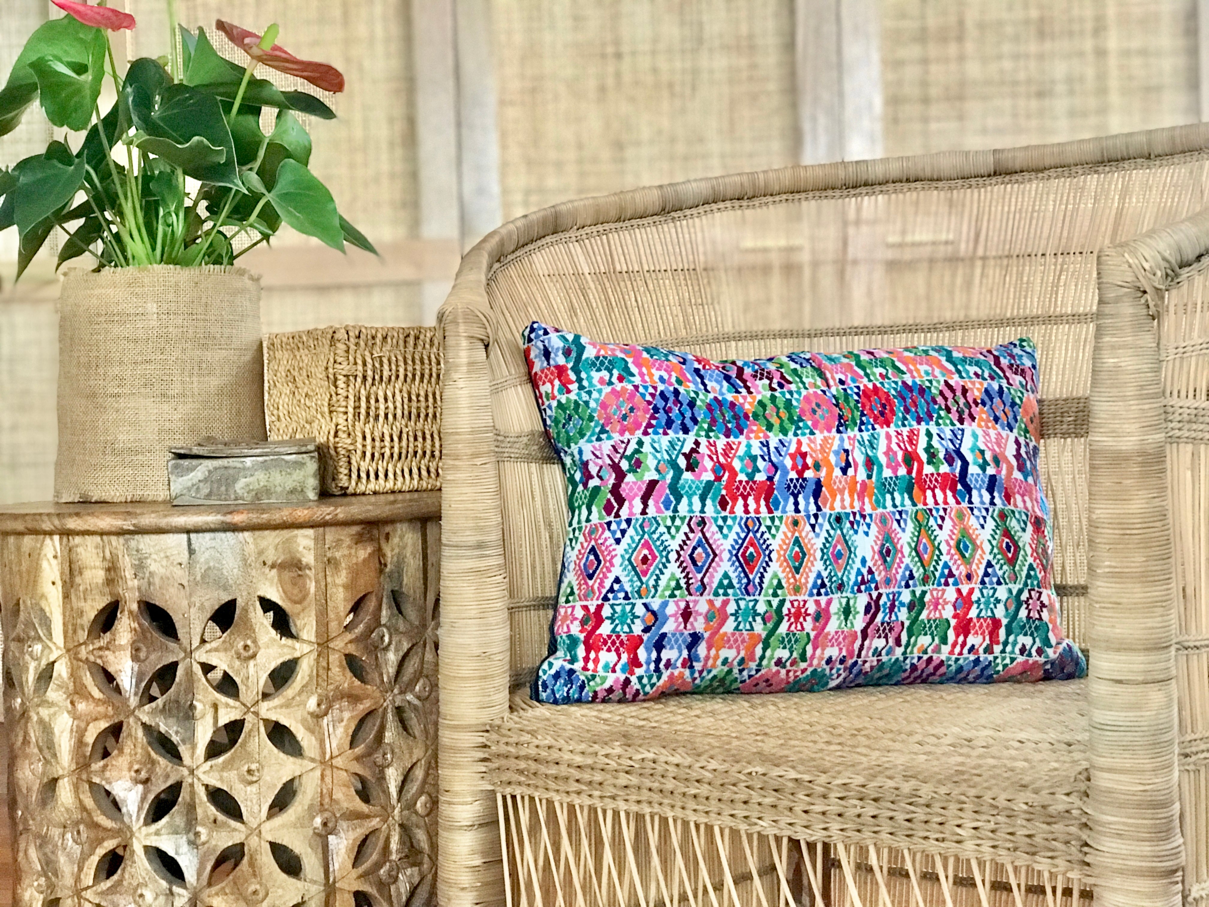 Vintage textile huipil cushion