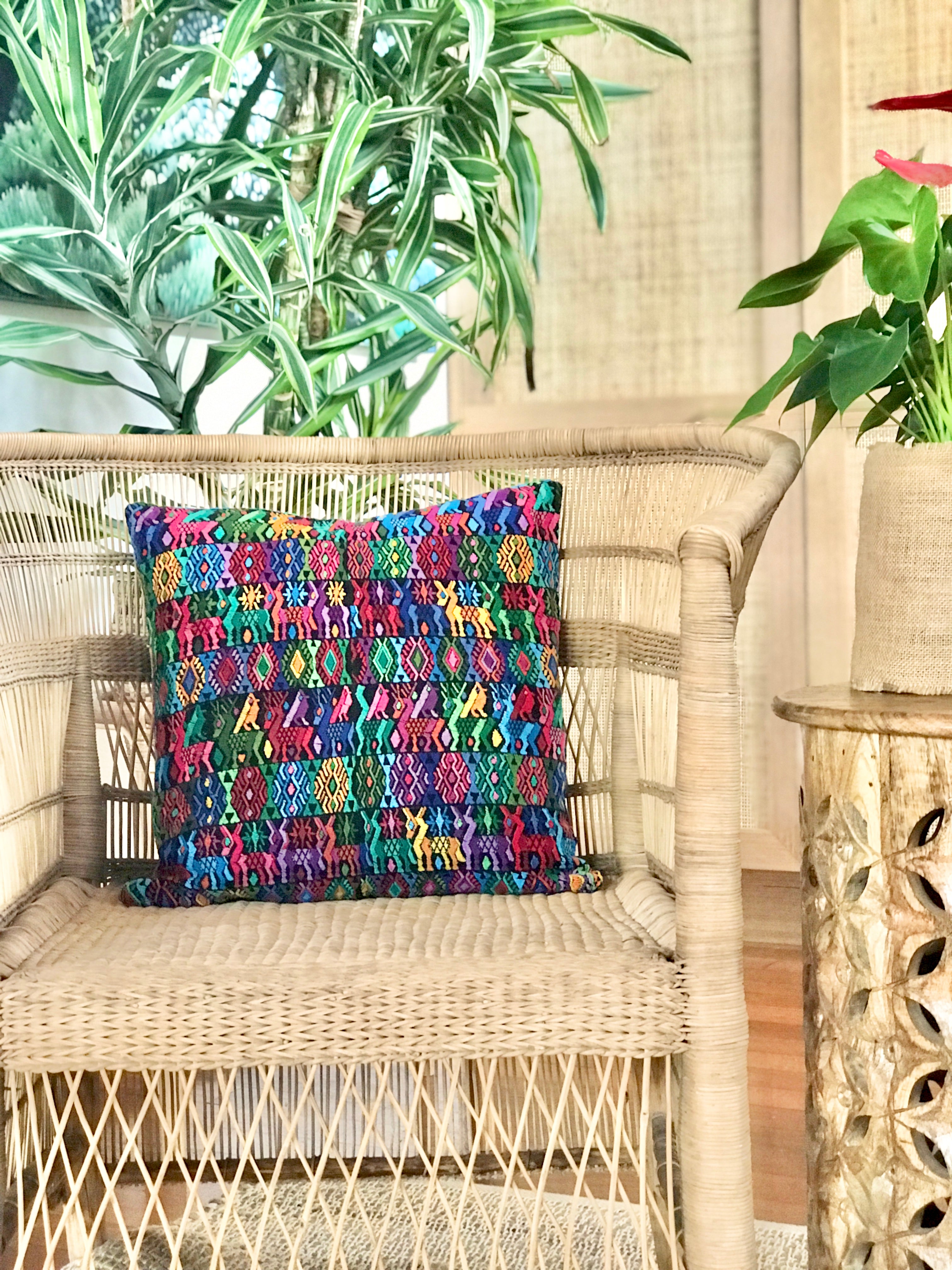 Vintage textile huipil cushion