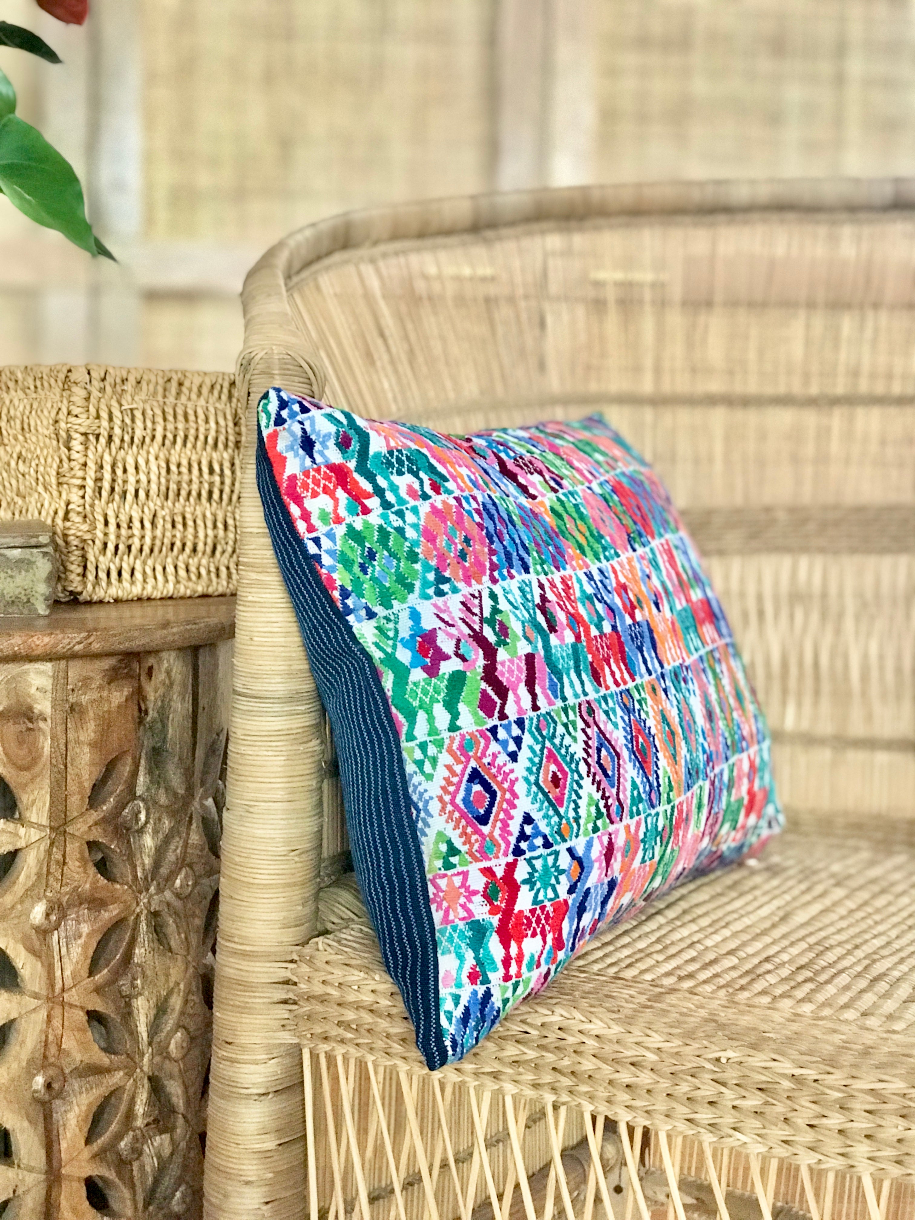 Vintage textile huipil cushion