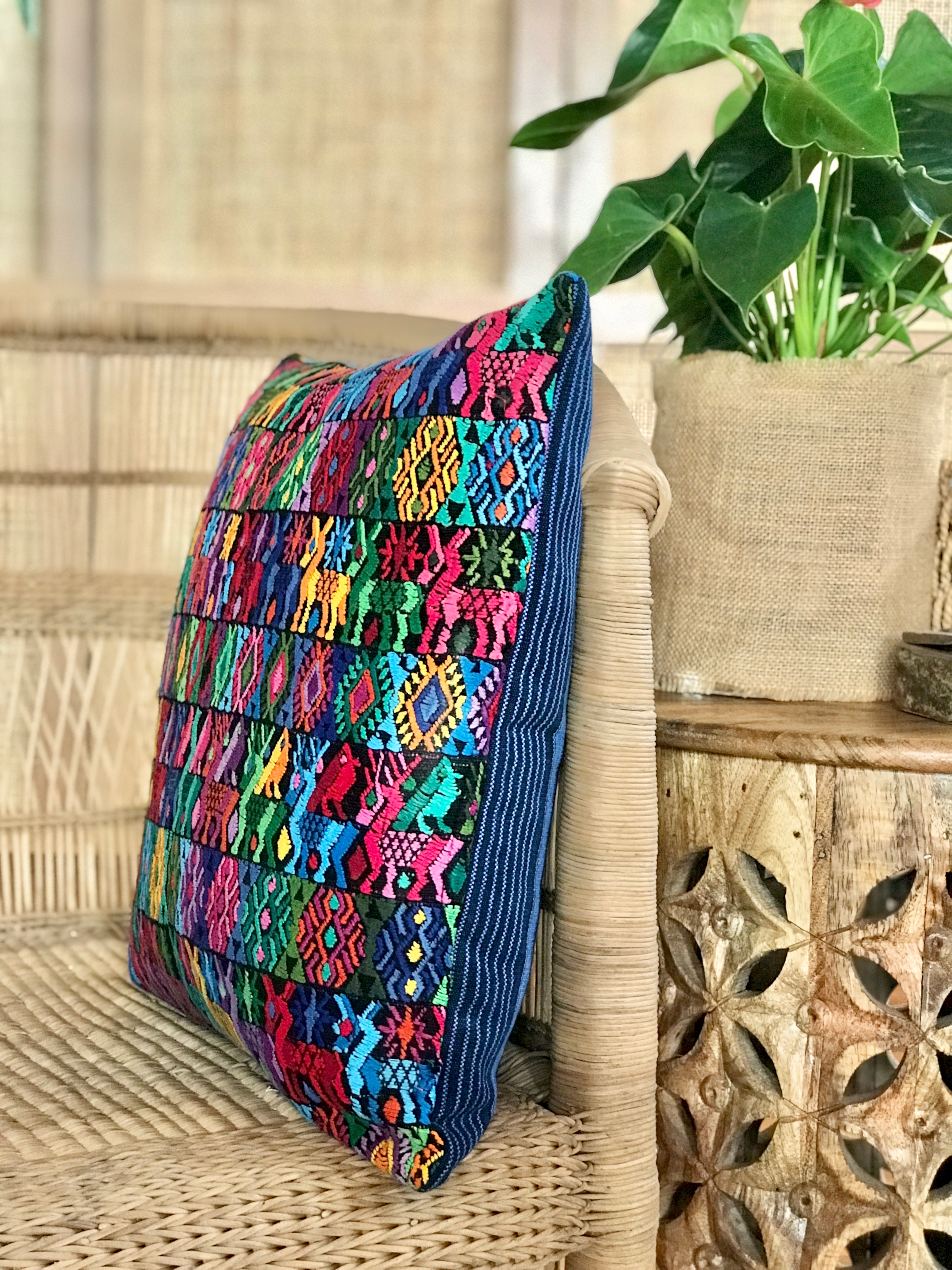 Vintage textile huipil cushion