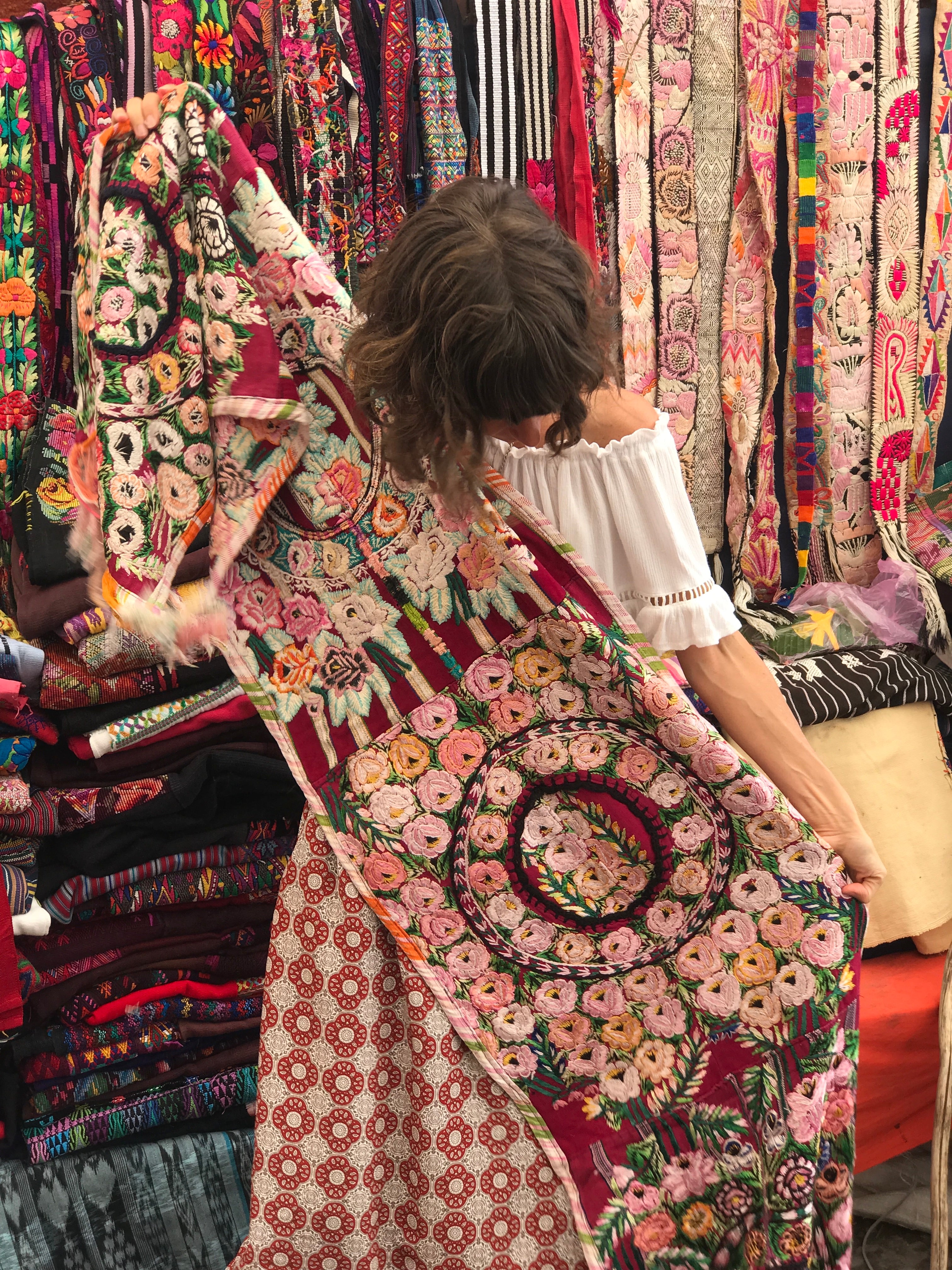 Guatemalan Textile, floral table runner with tassels made from 4 huipiles from Patzun