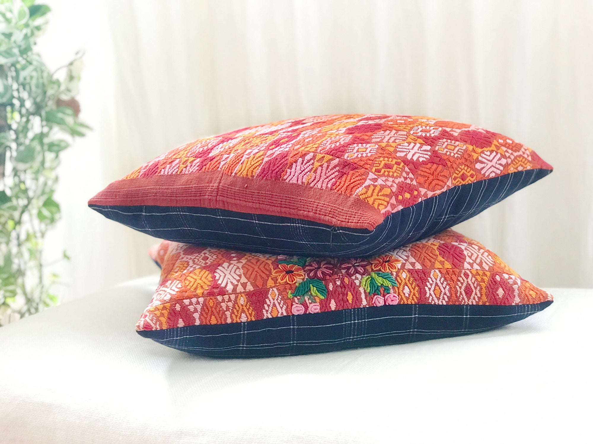 Guatemalan Huipil Pillow - Orange Coban IV
