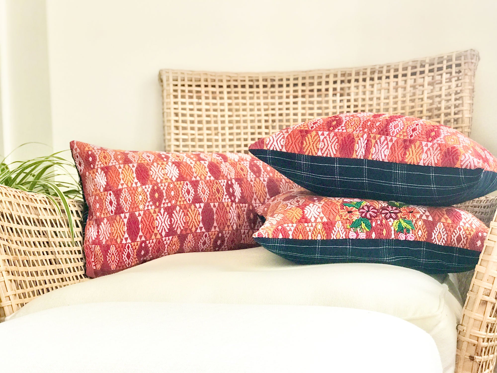 Guatemalan Huipil Pillow - Orange Coban III