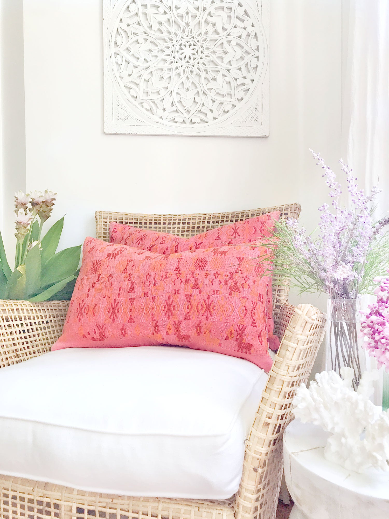 Guatemalan Huipil Pillow - Orange Coban VI