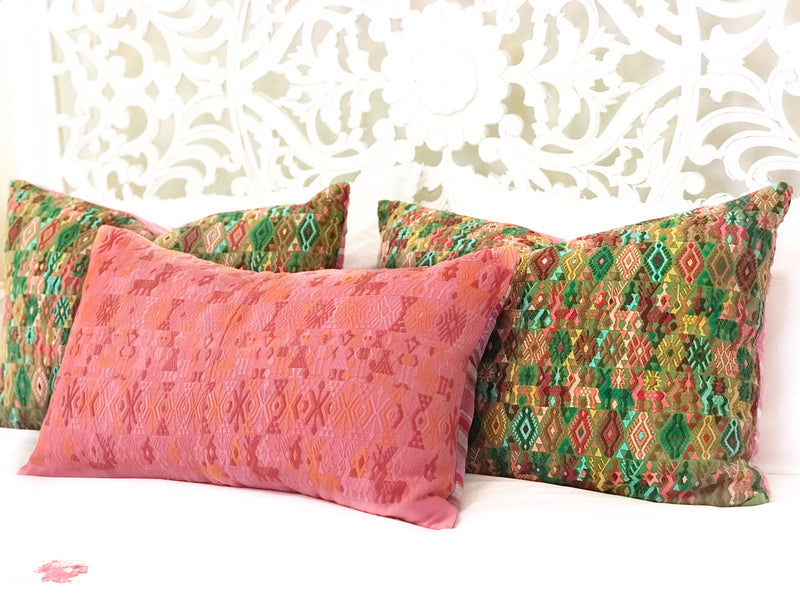 Guatemalan Huipil Pillows - Orange Coban VII