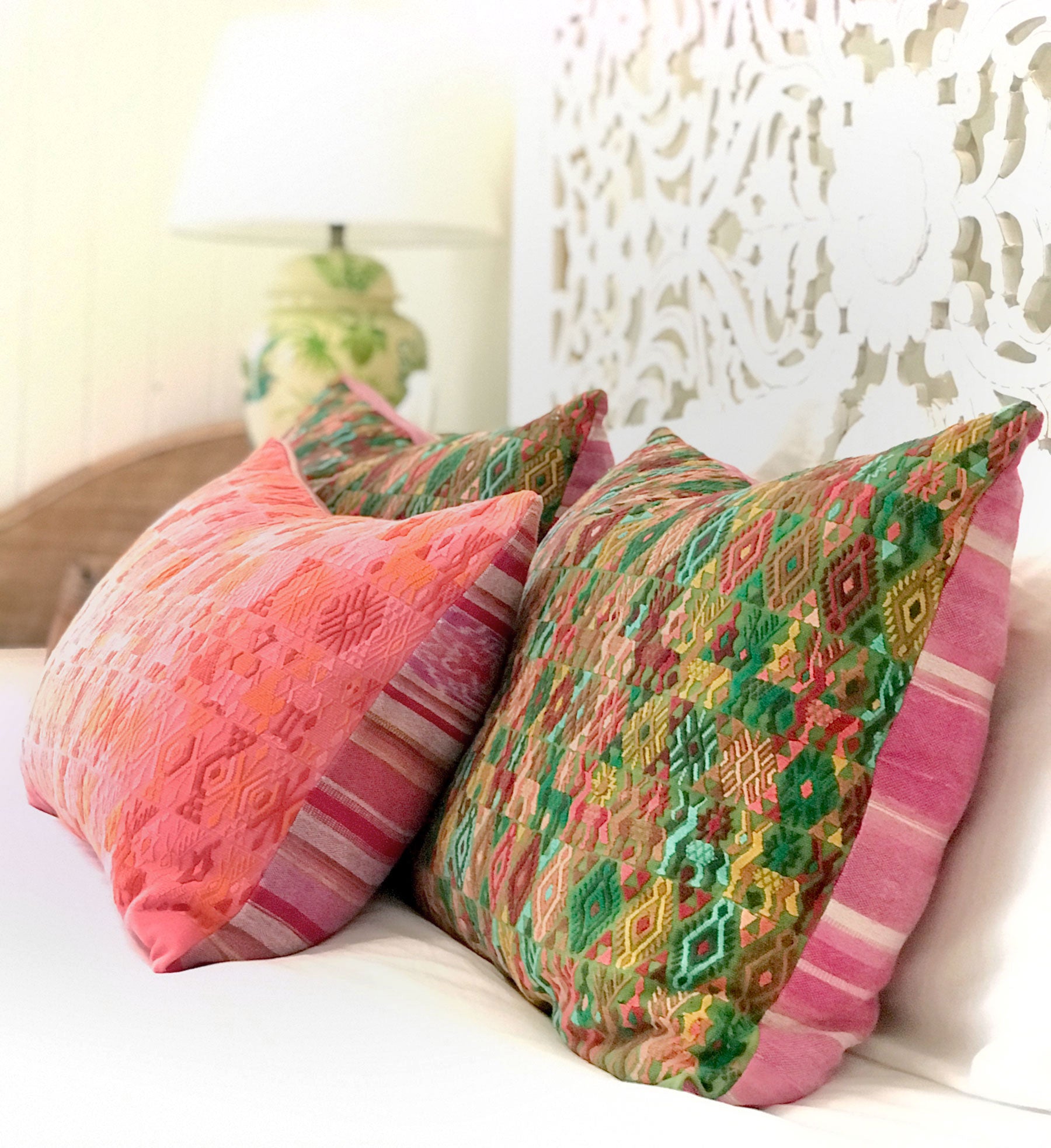 Guatemalan Huipil Pillows - Orange Coban VII