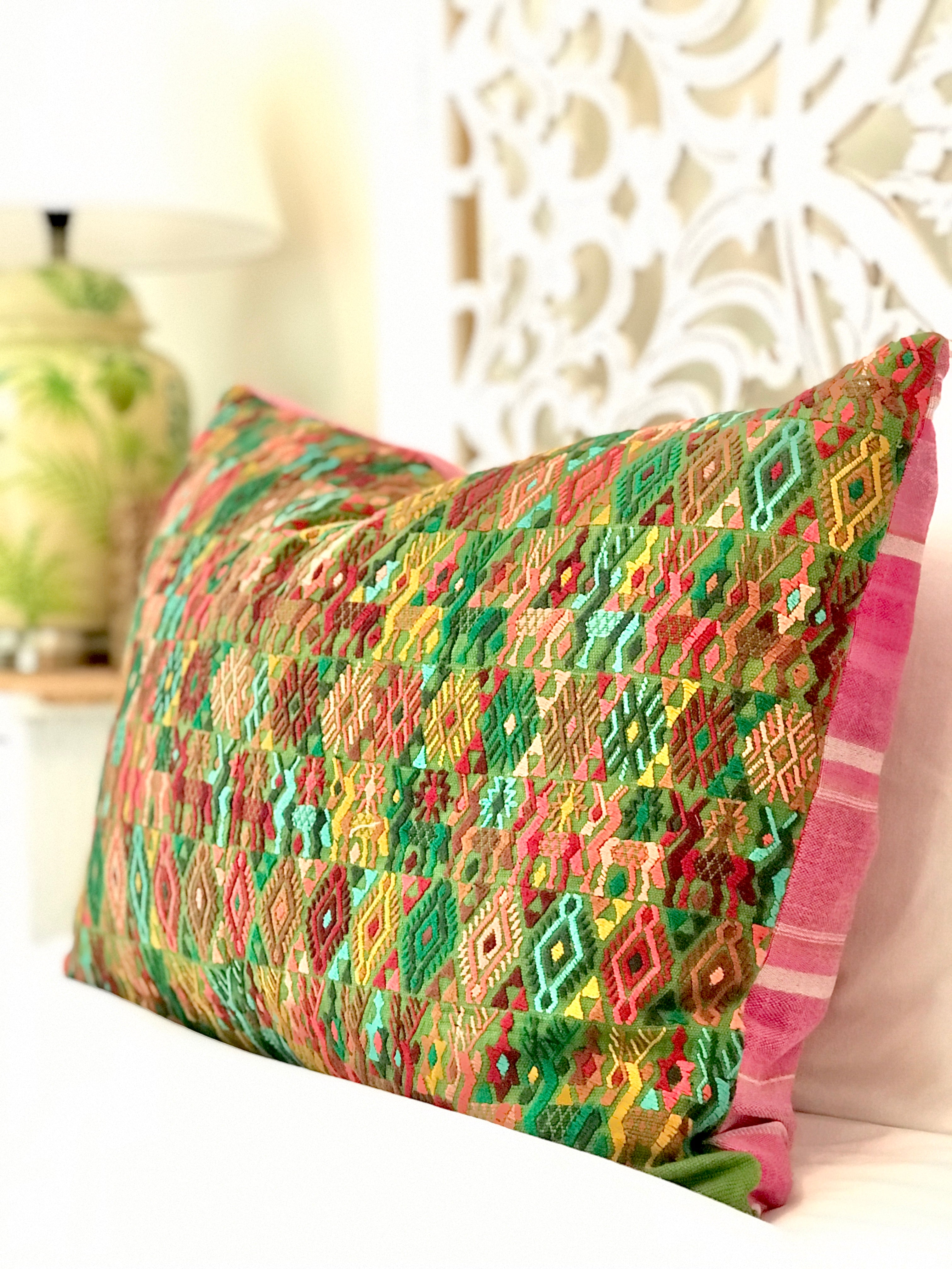 Guatemalan Huipil Pillow - Green Coban XX