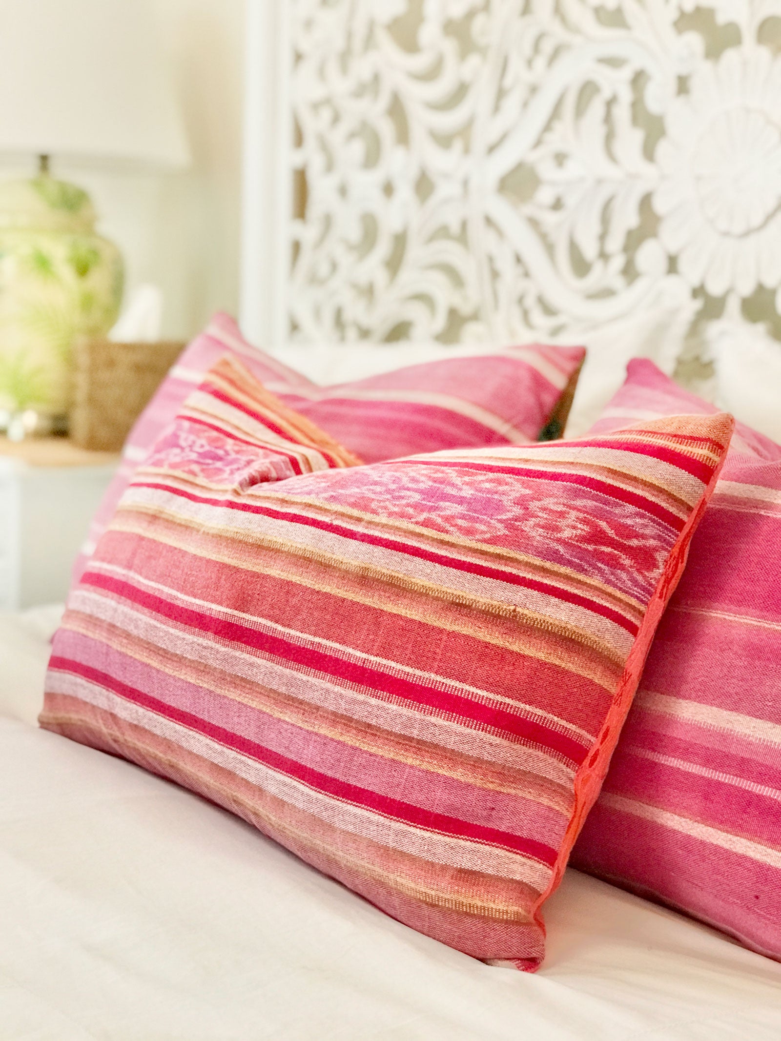 Guatemalan Huipil Pillows - Orange Coban VII