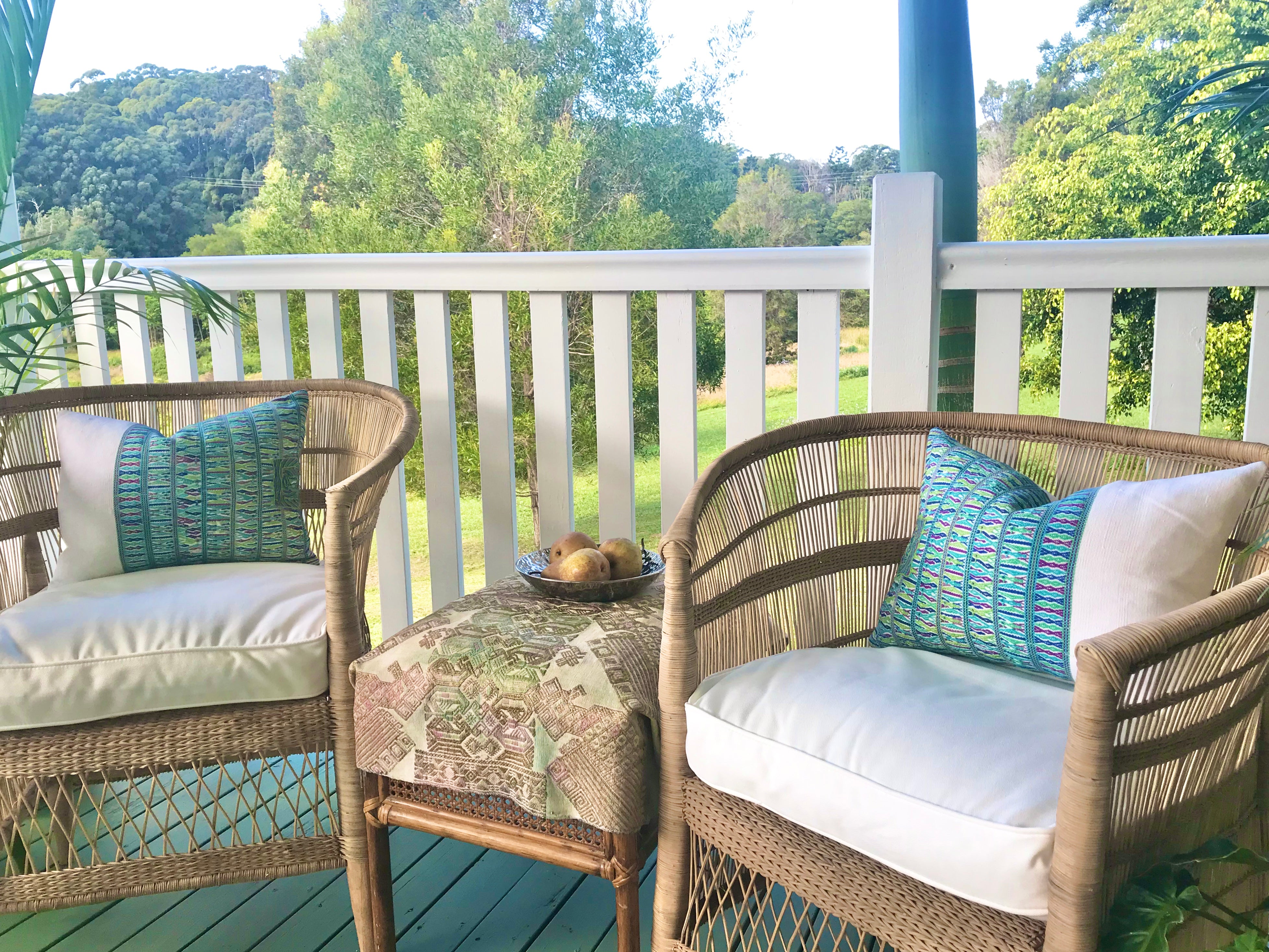 Guatemalan Huipil Pillow, vintage, hand woven blue and white lumbar cushion from San Juan Cotzal