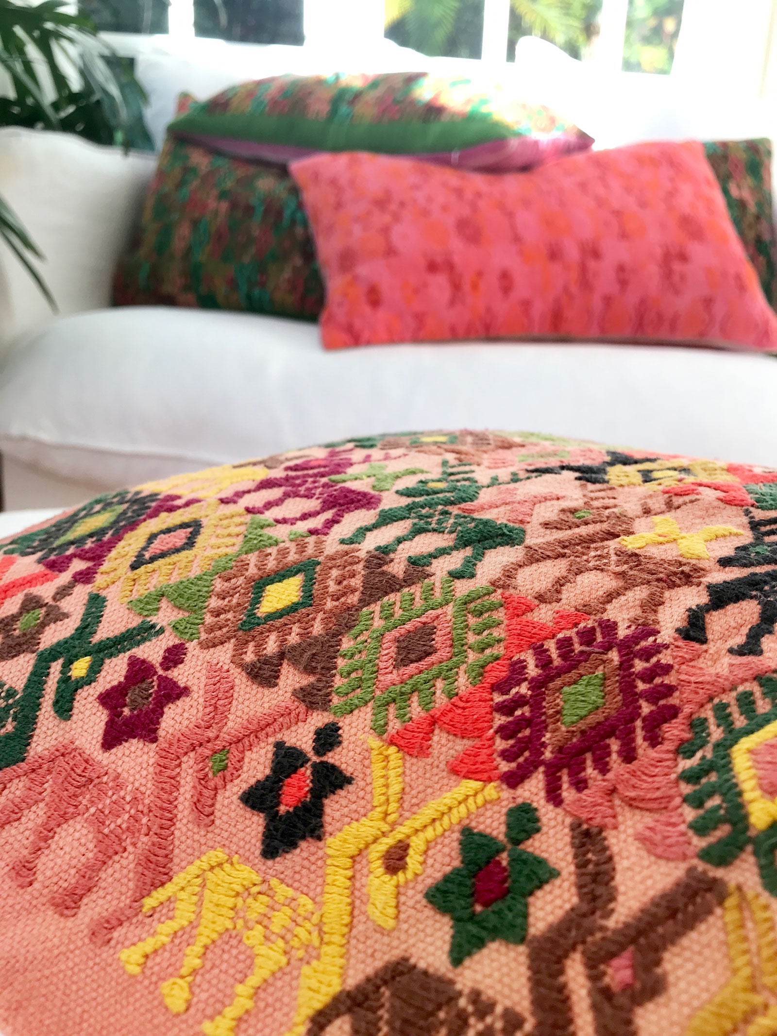 Guatemalan Huipil Pillow - Pink Coban XVI