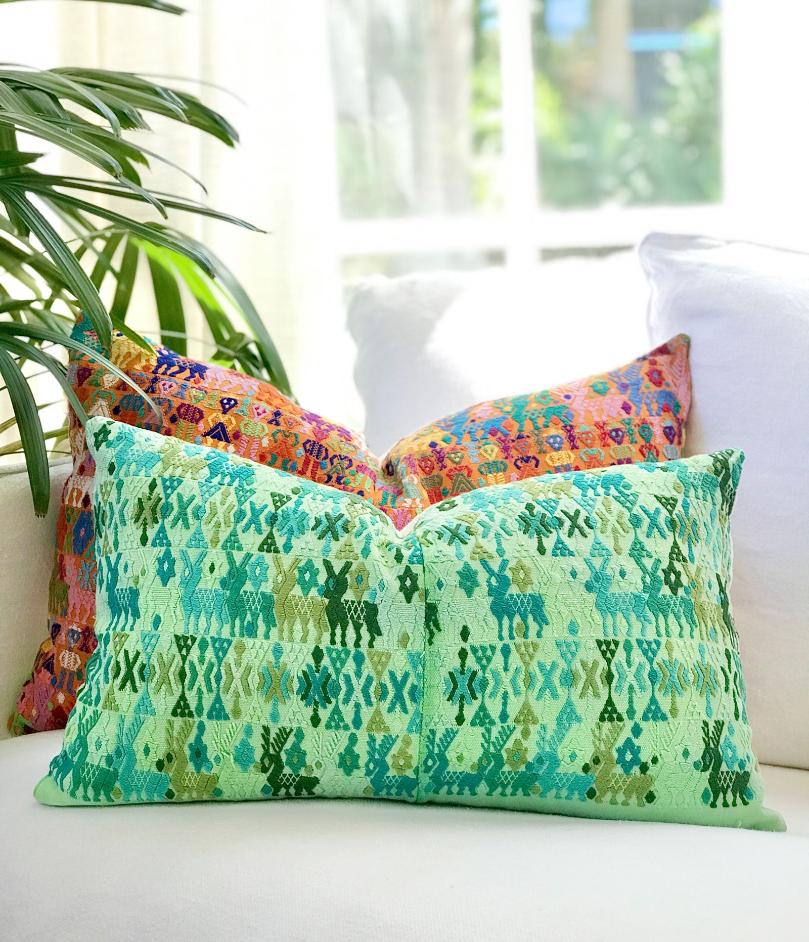 Guatemalan Huipil Pillow - Orange Coban II