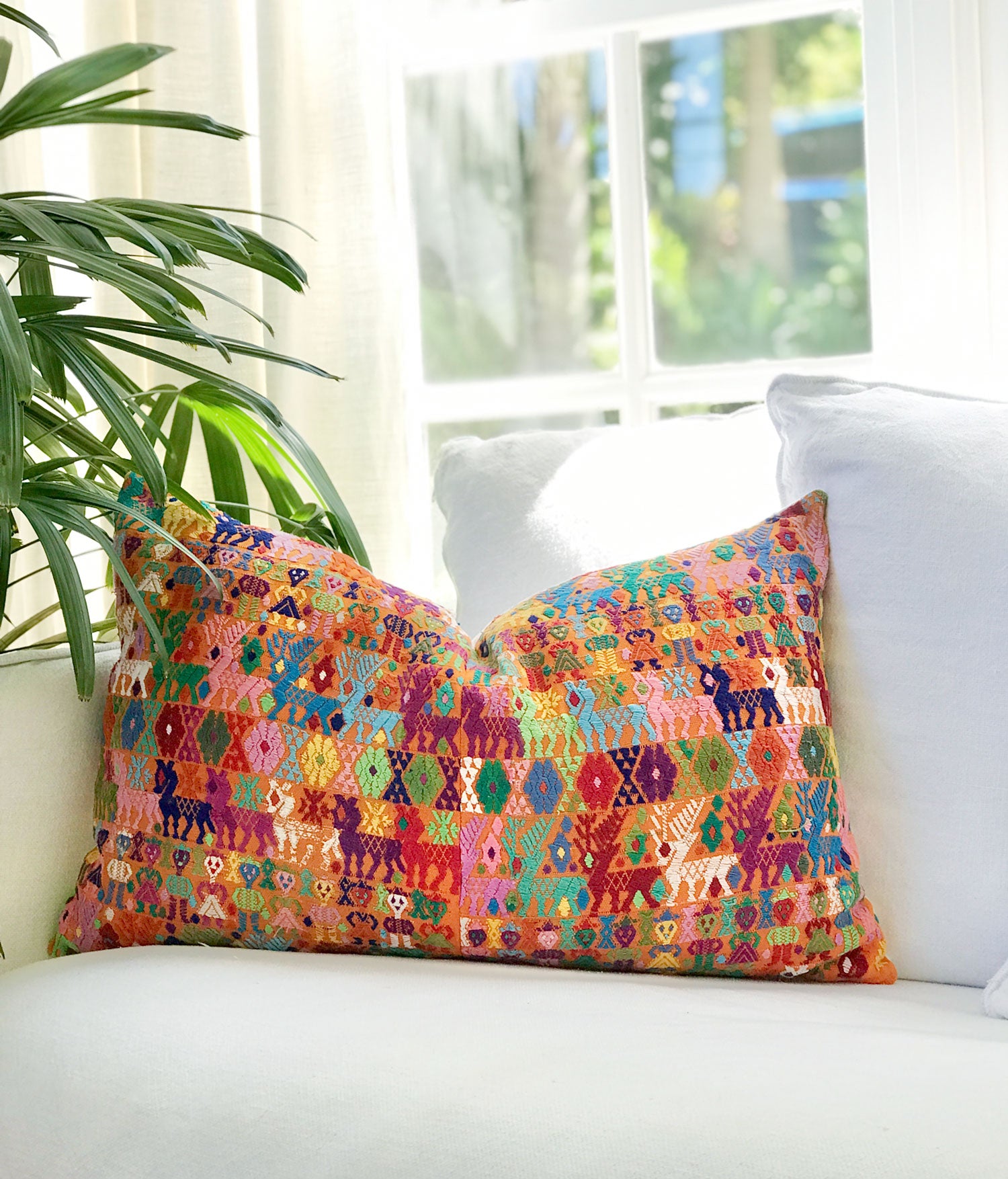 Guatemalan Huipil Pillow - Orange Coban II