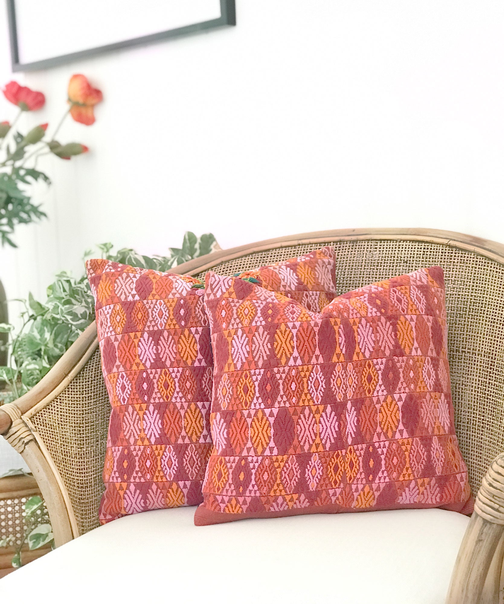 Guatemalan Huipil Pillow - Orange Coban IV