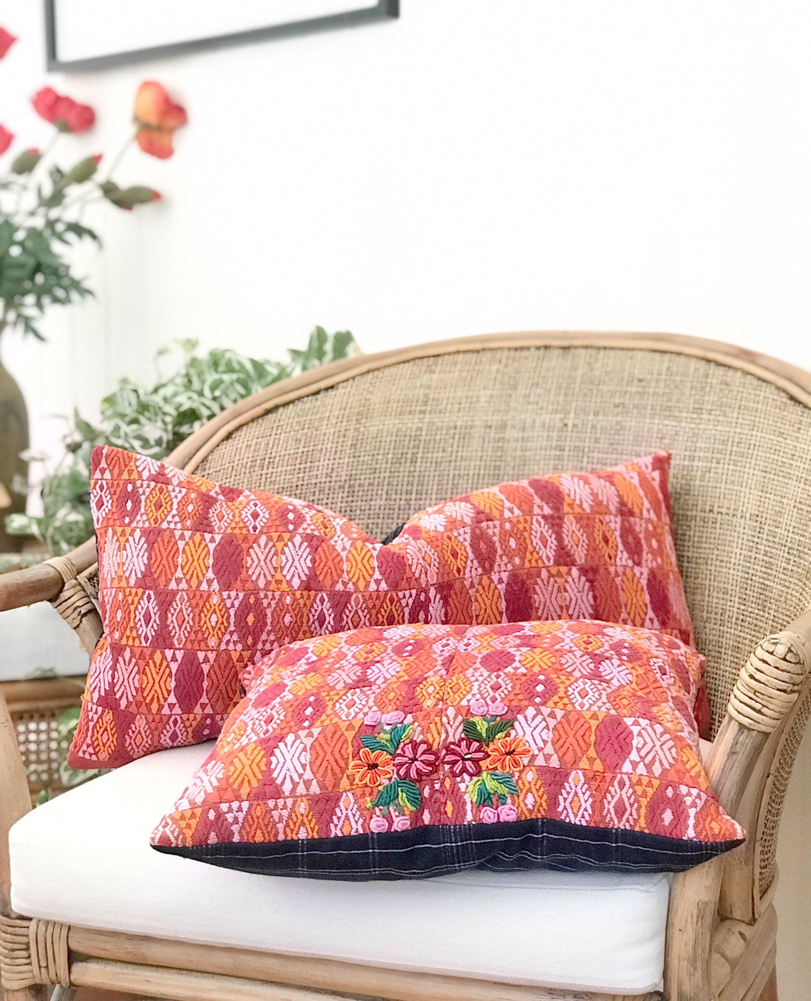 Guatemalan Huipil Pillow - Orange Coban III