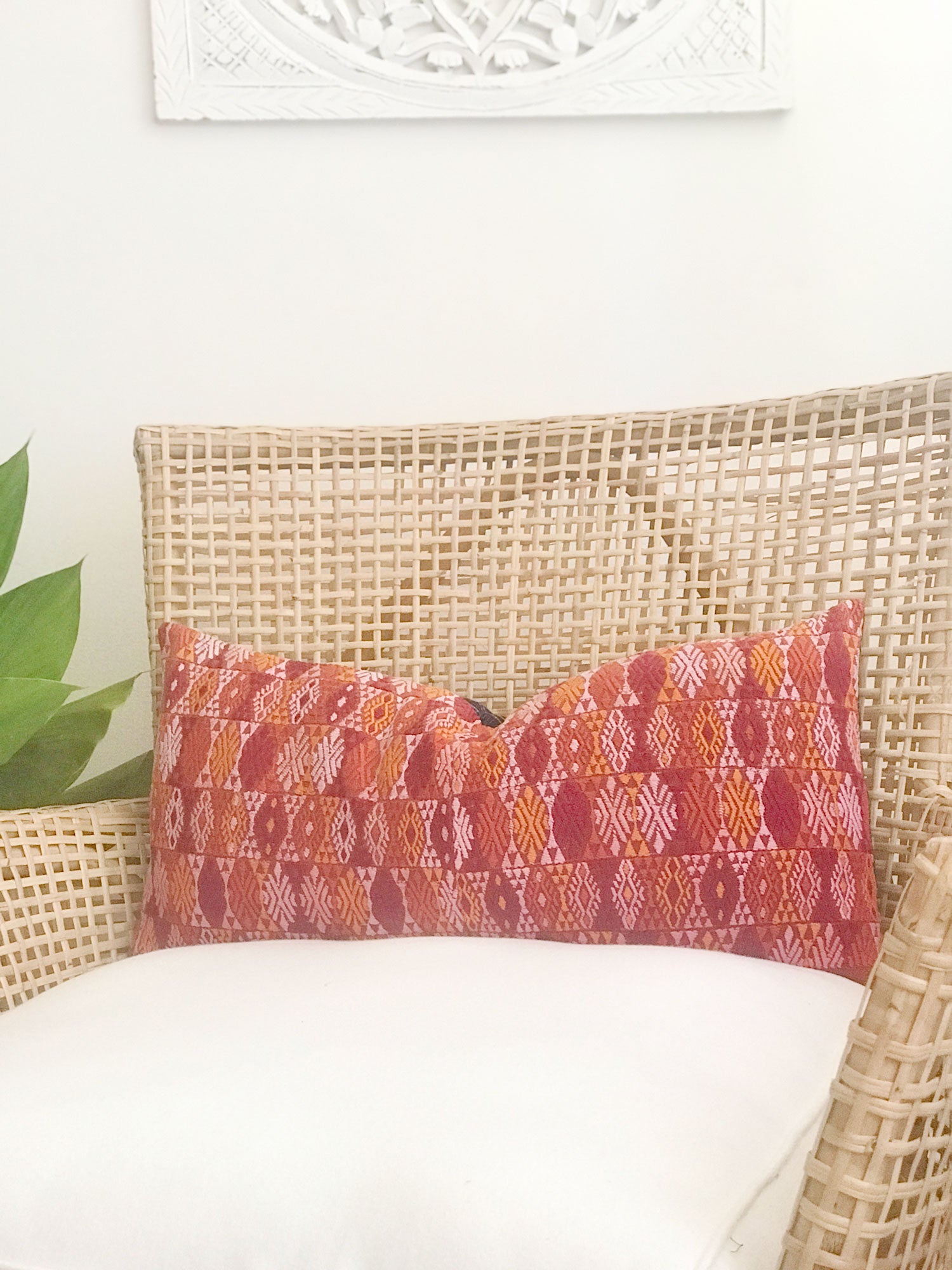 Guatemalan Huipil Pillow - Orange Coban III