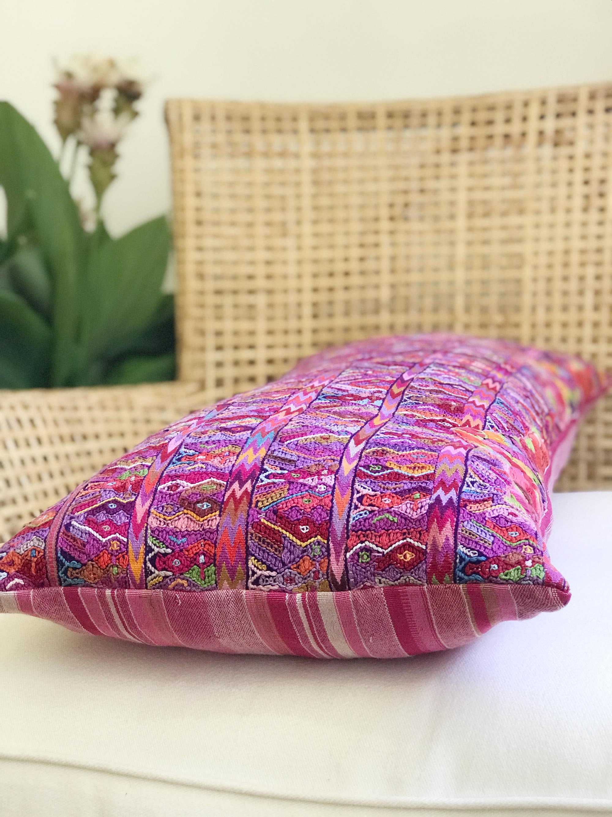 Vintage textile pillows made from a Guatemalan huipil and corte.