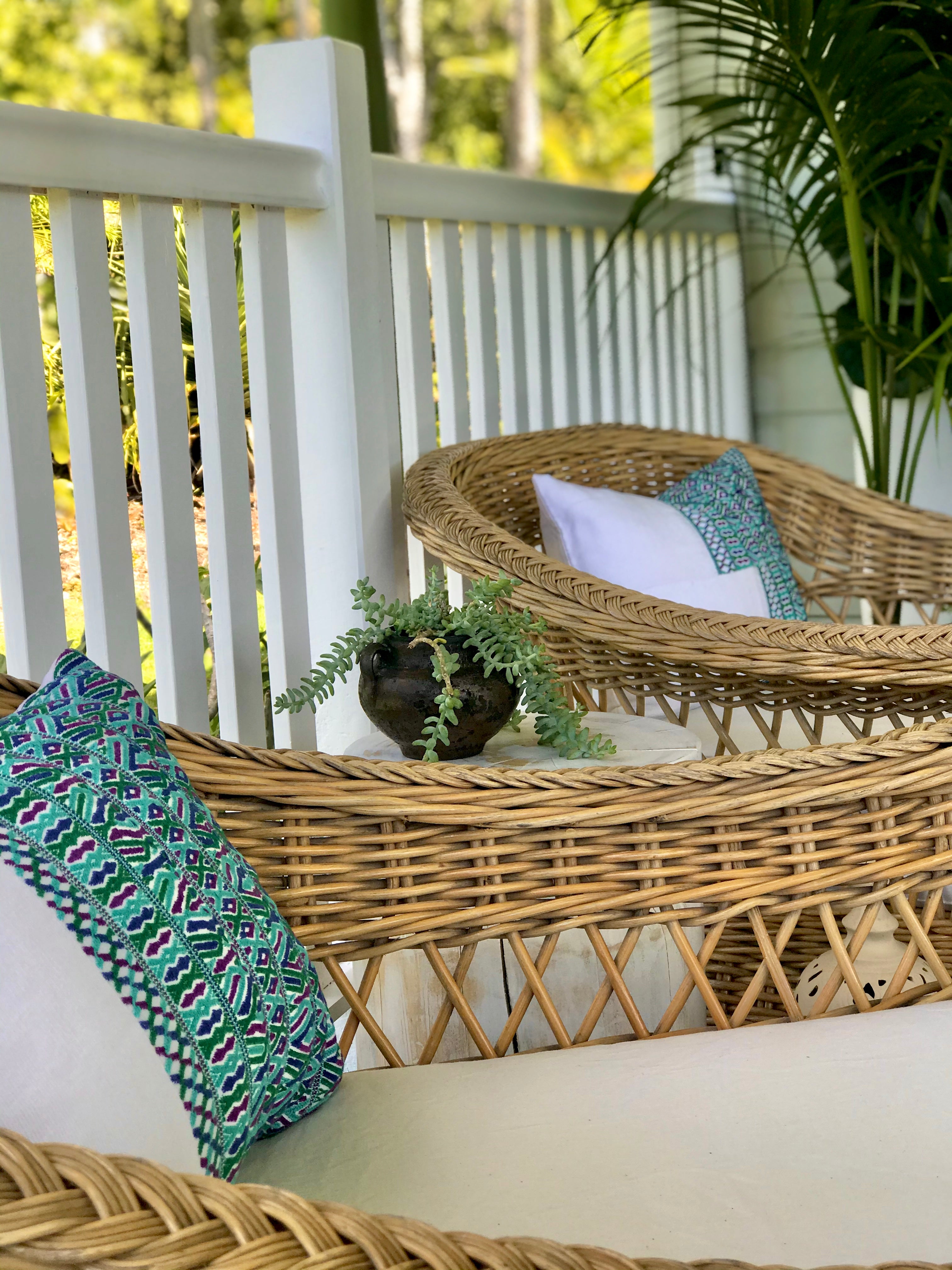 Guatemalan Huipil Pillow, vintage, hand woven blue and white lumbar cushion from San Juan Cotzal