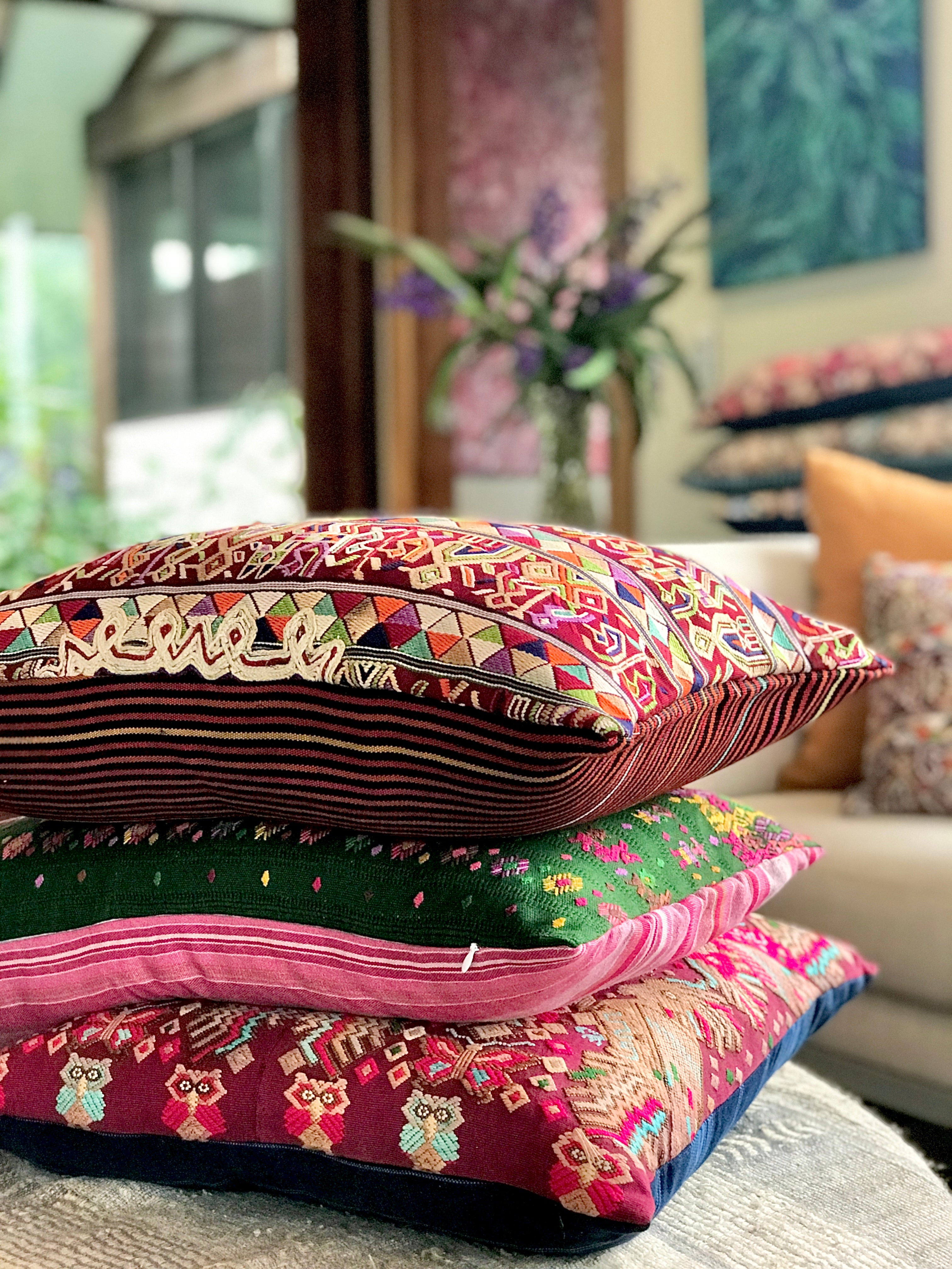 Vintage Huipil Pillow - Parrots VI